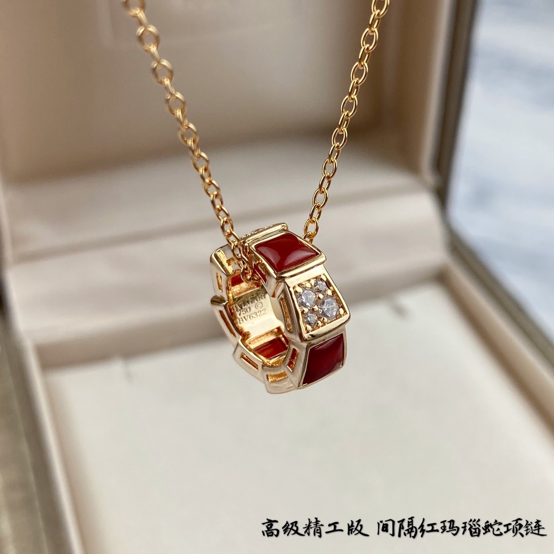精工版天然红玛瑙间隔蛇项链v金材质最
