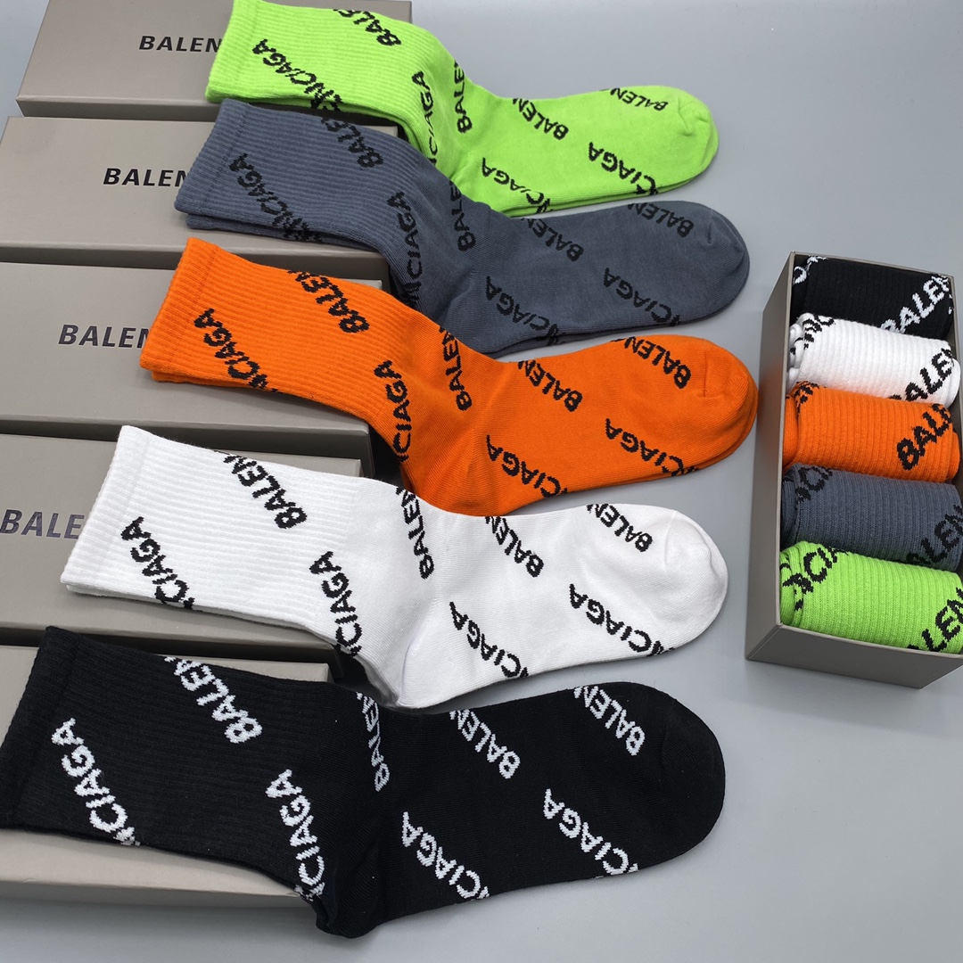 Chaussettes Balenciaga Mi-Mollet Unisexes, Ensemble de 5 Paires, Confort Premium