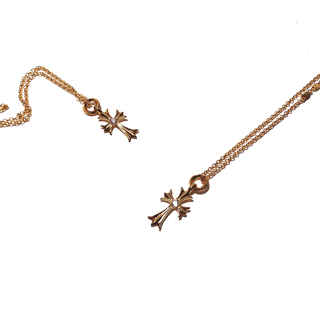 Chrome Hearts 新品上架𝐂𝐡𝐫𝐨𝐦𝐞 𝐡𝐞𝐚𝐫𝐭𝐬 克罗心22𝐤十字架镶石金项链
