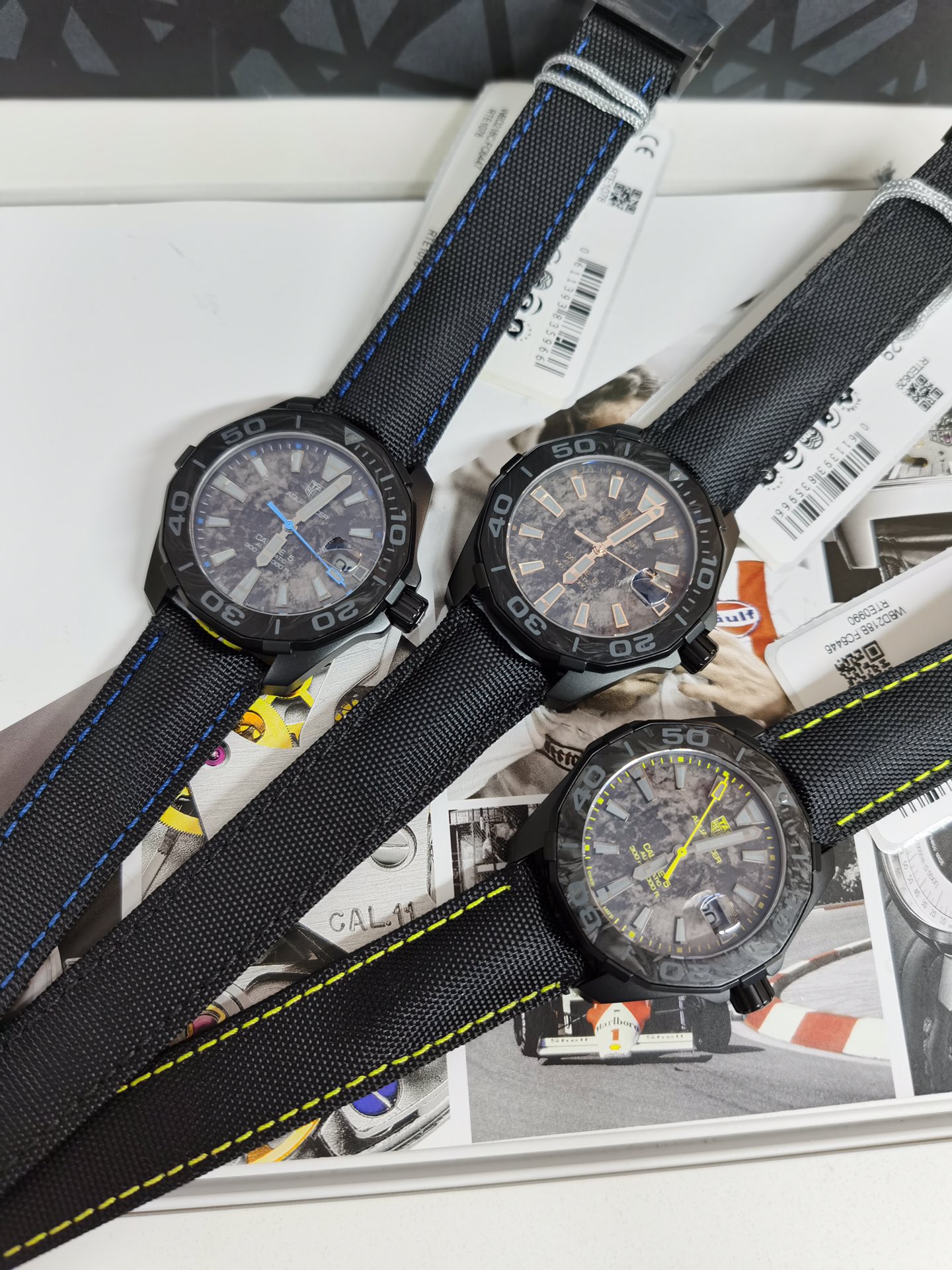 NO:385507,The new Tagheuer, the TAG Heuer competitive series carbon fiber limited edition three colors arrive!  The counter is 26,000+. The all-titanium case is paired with a carbon fiber rotatable bezel, and the 41MM diameter is suitable for most people's wrists. The sapphire mirror is equipped with a Swiss sw-1 mechanical movement, which supports disassembly and inspection, and accepts various authentic comparisons. Each watch and one code is equipped with a tag, and the counter is synchronized!  Brand new set of color [color] [color] [color], stuart weitzman, tag heue19860909新款 Tagheuer,泰格豪雅竞潜系列碳纤维限量版三色到货！专柜2.6万+. 全钛表壳搭配碳纤维可旋转表圈,41MM直径适合大多数人的手腕.蓝宝石镜面,搭载瑞士sw-1机械机芯,支持拆机验货,接受各种正品对比.一表一码配吊牌,专柜同步！全新全套出[色][色][色],,stuart weitzman,tag heue,Watch