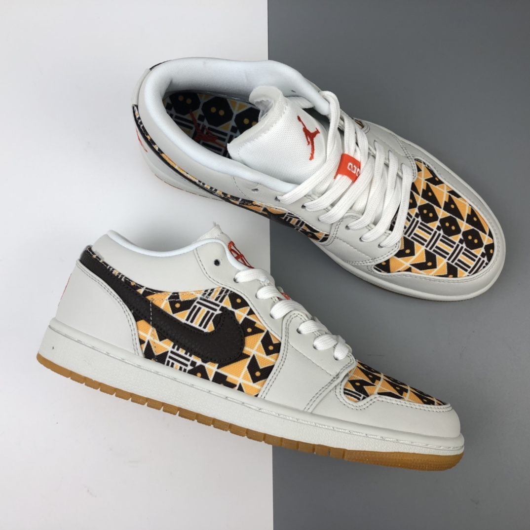 200 Nike Air Jordan 1 Low”Quai 54”AJ1乔丹一代低帮经典复古文化休闲运动篮球鞋“米黄黑图腾”CZ4155-100