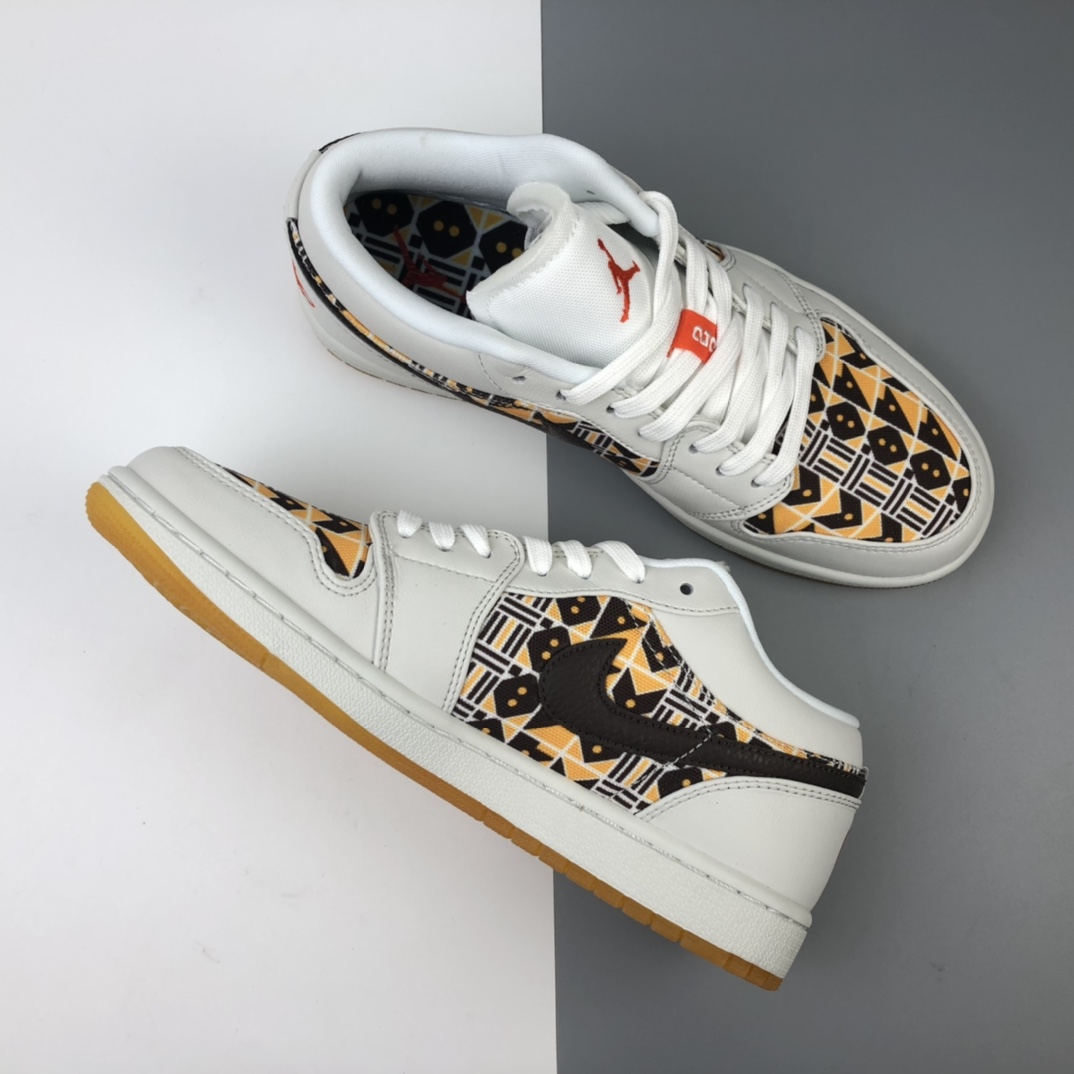 200 Nike Air Jordan 1 Low”Quai 54”AJ1乔丹一代低帮经典复古文化休闲运动篮球鞋“米黄黑图腾”CZ4155-100
