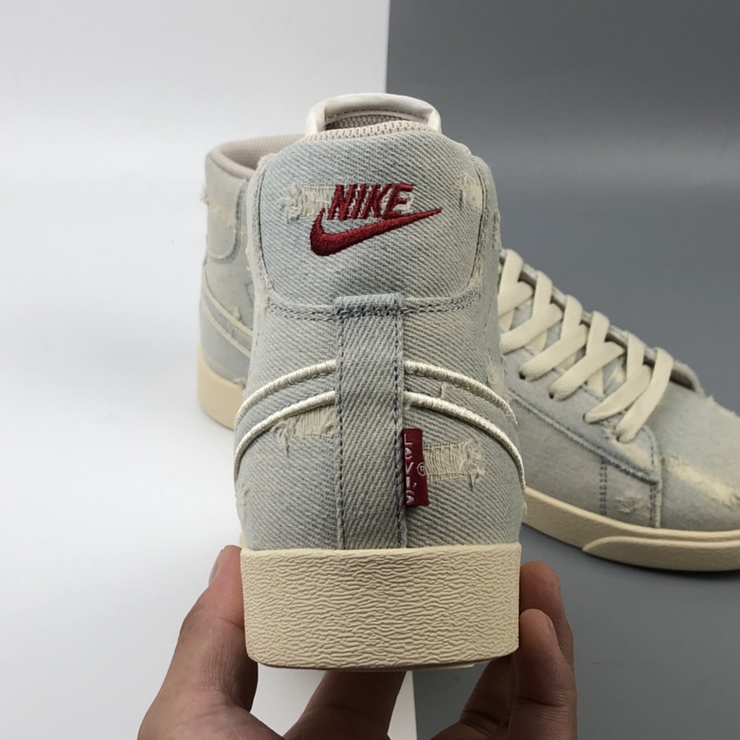 160 Levi's Strauss x Nike Blazer Mid Retro 开拓者破洞牛仔 高帮百搭休闲运动板鞋 AV9375-007