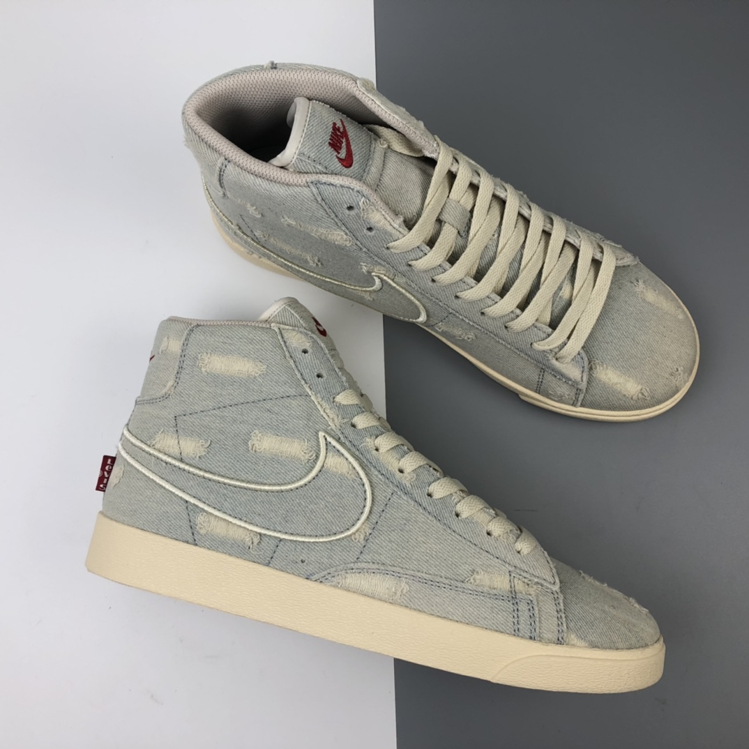 160 Levi's Strauss x Nike Blazer Mid Retro 开拓者破洞牛仔 高帮百搭休闲运动板鞋 AV9375-007