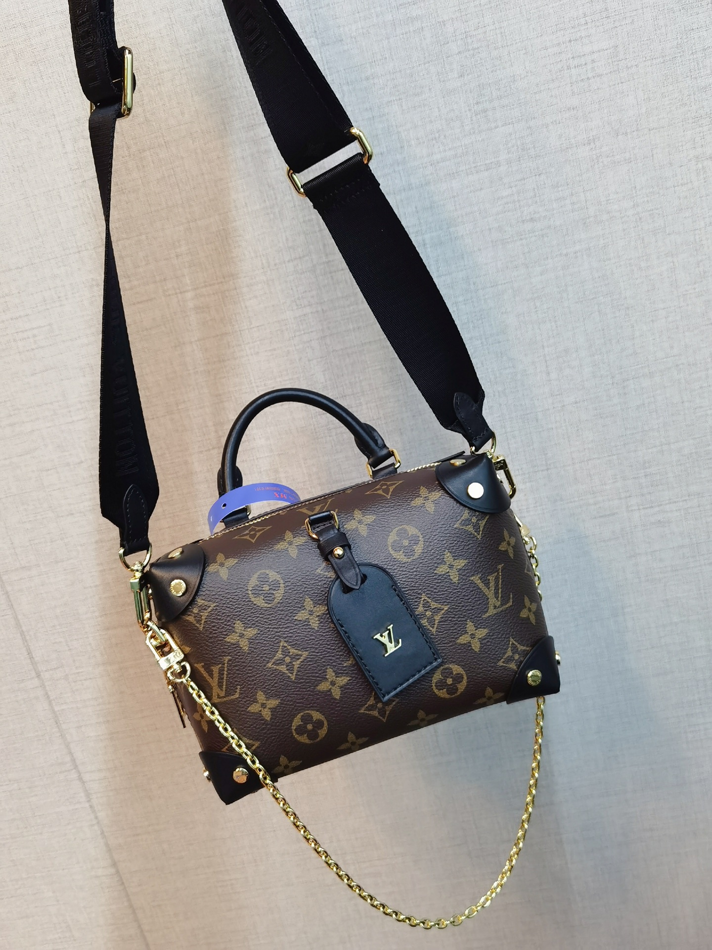 Louis Vuitton LV Petite Malle Bags Handbags Black Embroidery Monogram Canvas Chains M45571