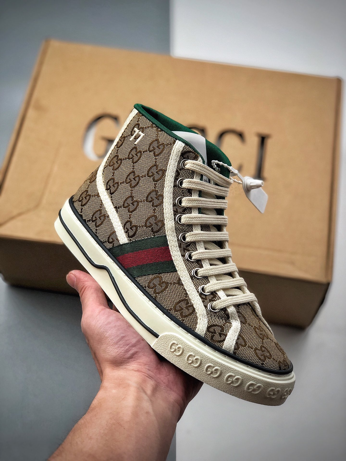 390 芯片代购版 专柜礼盒包装 GUCCI Tennis 1977 Print Sneaker