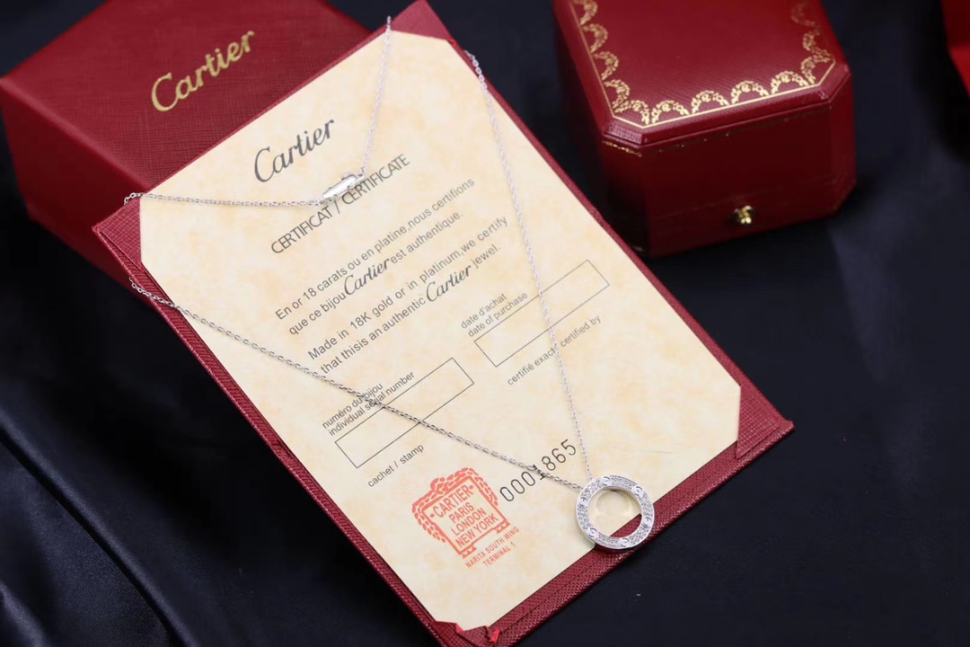 Cartier 卡地亚 银色LOVE满钻圆饼 锁骨项链