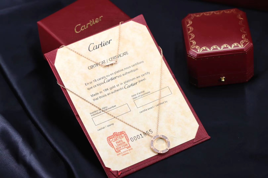 Cartier 卡地亚 玫瑰金 LOVE满钻圆饼 锁骨项链
