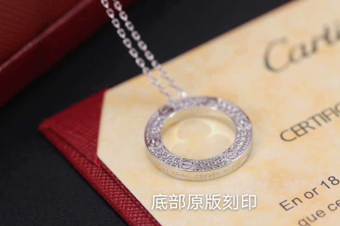Cartier 卡地亚 银色LOVE满钻圆饼 锁骨项链