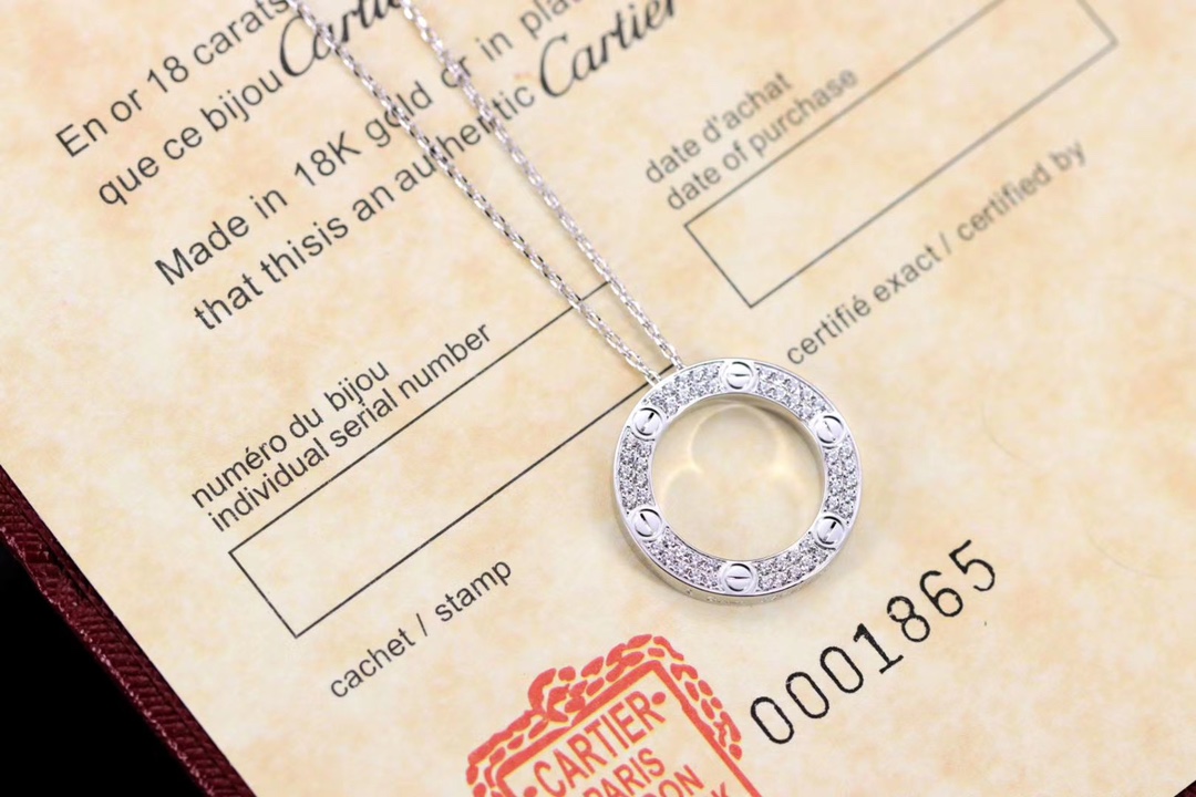Cartier 卡地亚 银色LOVE满钻圆饼 锁骨项链