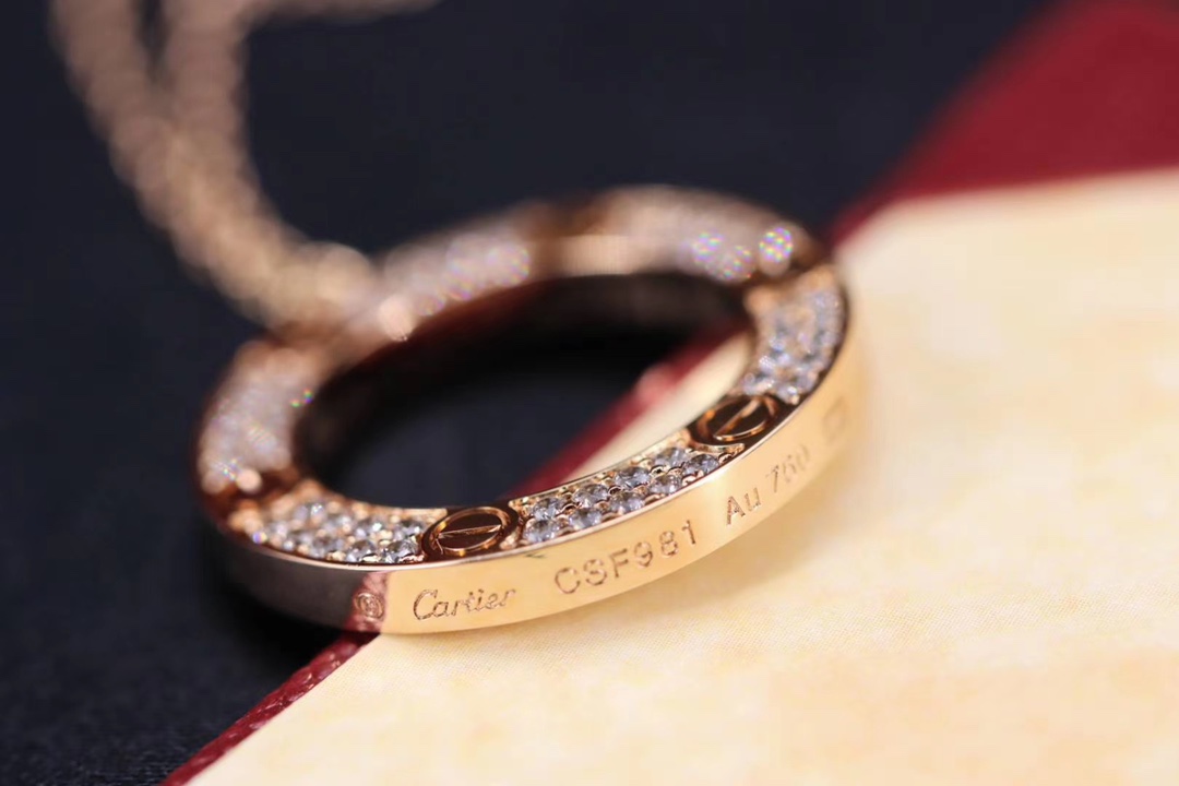 Cartier 卡地亚 玫瑰金色LOVE满钻圆饼 锁骨项链