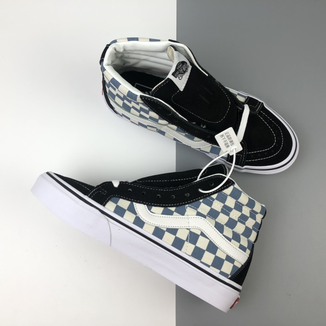 160 Vans SK8-Hi Vlt Lx 蒂芙尼蓝棋盘格高帮休闲板鞋 VN0A4CS5W43