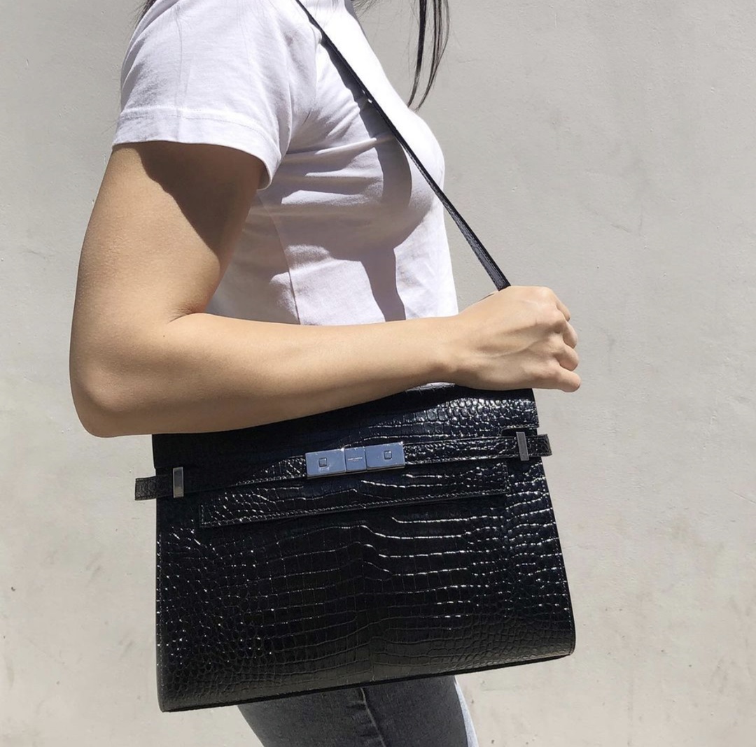 Ysl 𝑴𝒂𝒏𝒉𝒂𝒕𝒕𝒂𝒏曼哈顿法棍包 579271黑色鳄鱼纹银扣