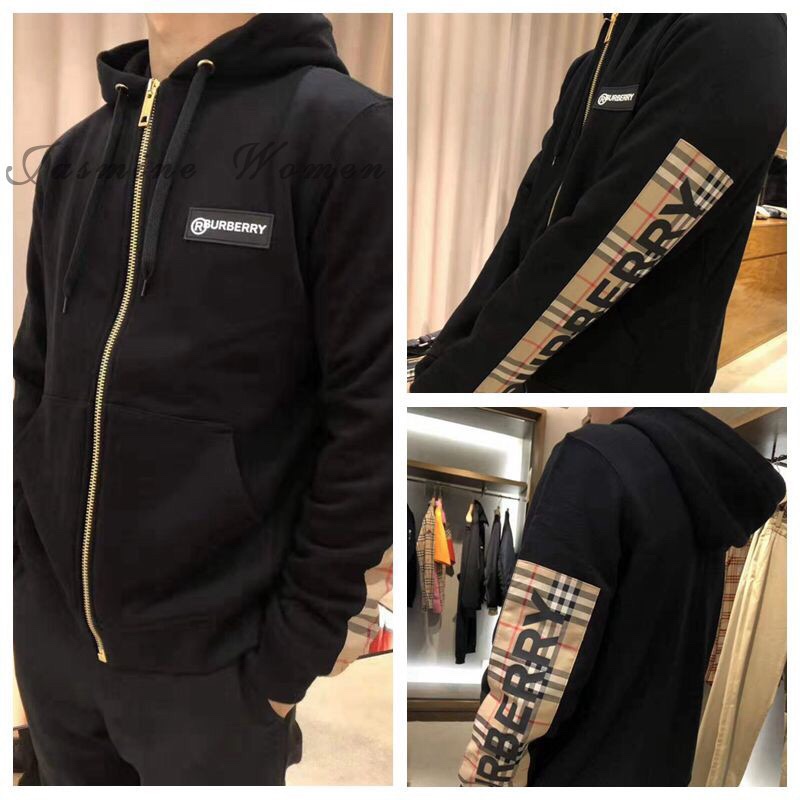 Z1002 Burberry巴宝莉经典方格拼接立体logo字母拉链连帽卫衣