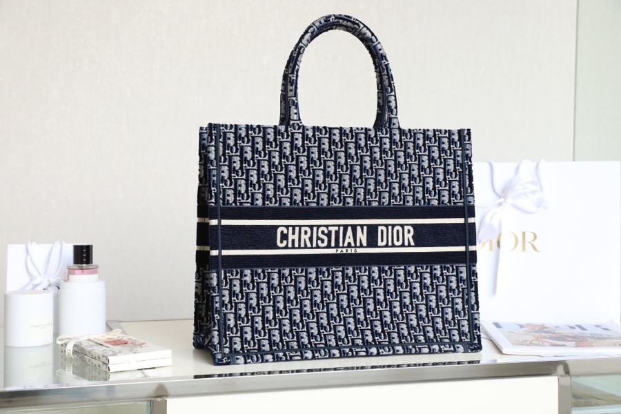 Dior Book Tote Handbags Tote Bags Blue Embroidery Velvet Fall/Winter Collection Oblique