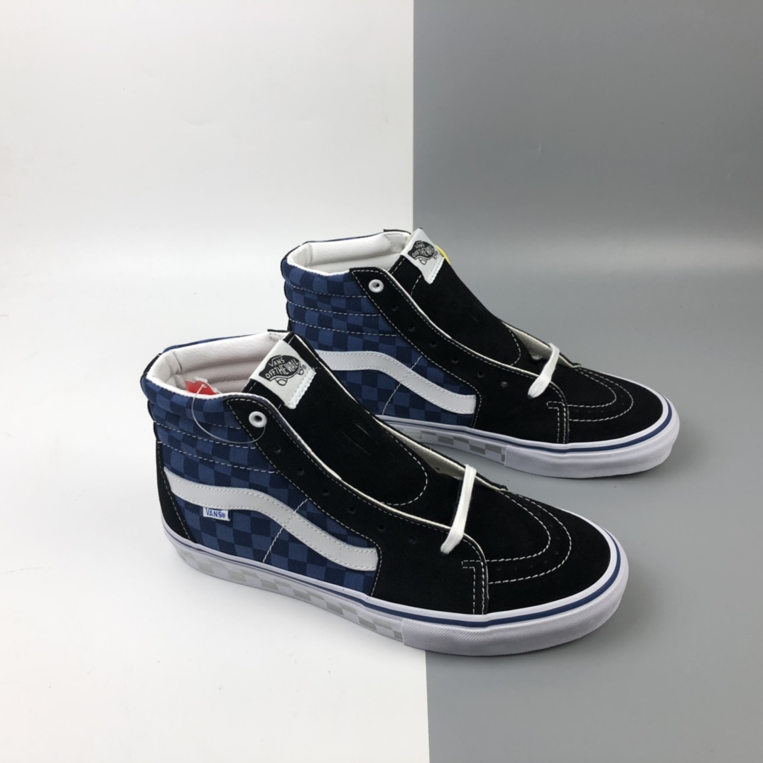 160 Vans Sk8 Hi 万斯黑蓝棋盘格高帮帆布鞋 VN0A4BV6SW9