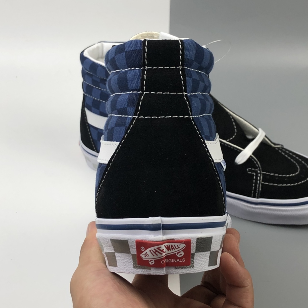 160 Vans Sk8 Hi 万斯黑蓝棋盘格高帮帆布鞋 VN0A4BV6SW9
