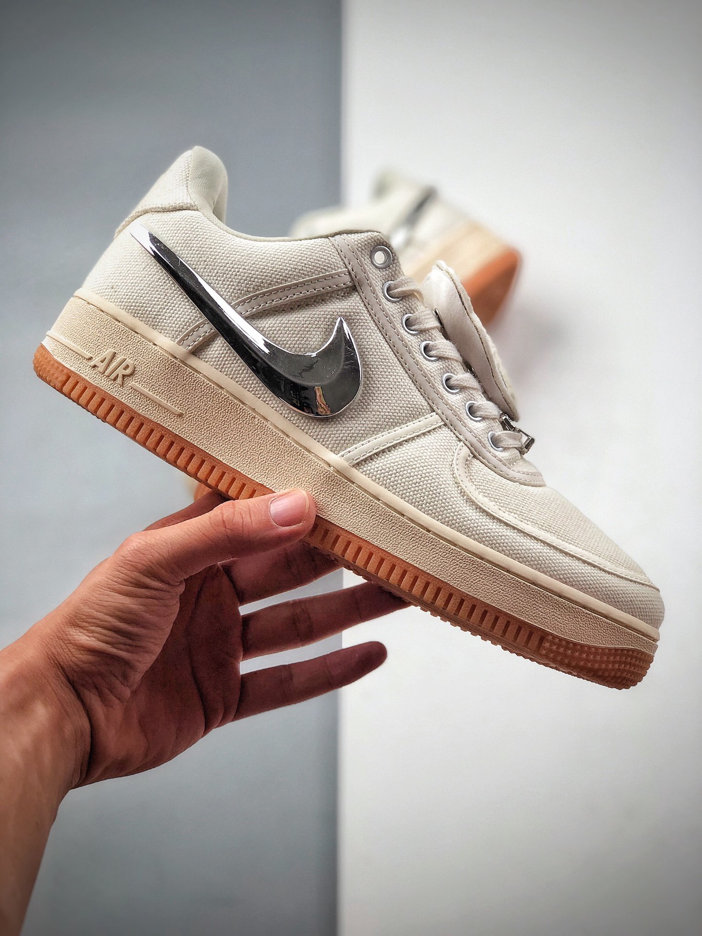 230 Travis Scott X Nike Air Force 1 Low ”ravis Scott White”空军一号低帮经典百搭休闲运动板鞋“帆布白镭射替换钩子” AQ4211-101