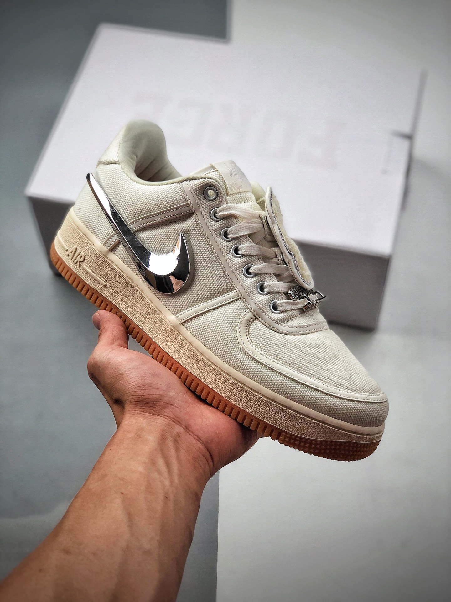 230 Travis Scott X Nike Air Force 1 Low ”ravis Scott White”空军一号低帮经典百搭休闲运动板鞋“帆布白镭射替换钩子” AQ4211-101