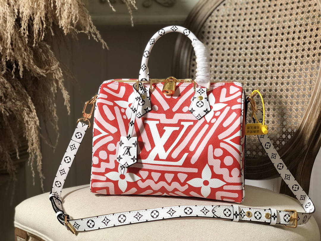 Louis Vuitton LV Speedy Bags Handbags Red White Canvas M56586