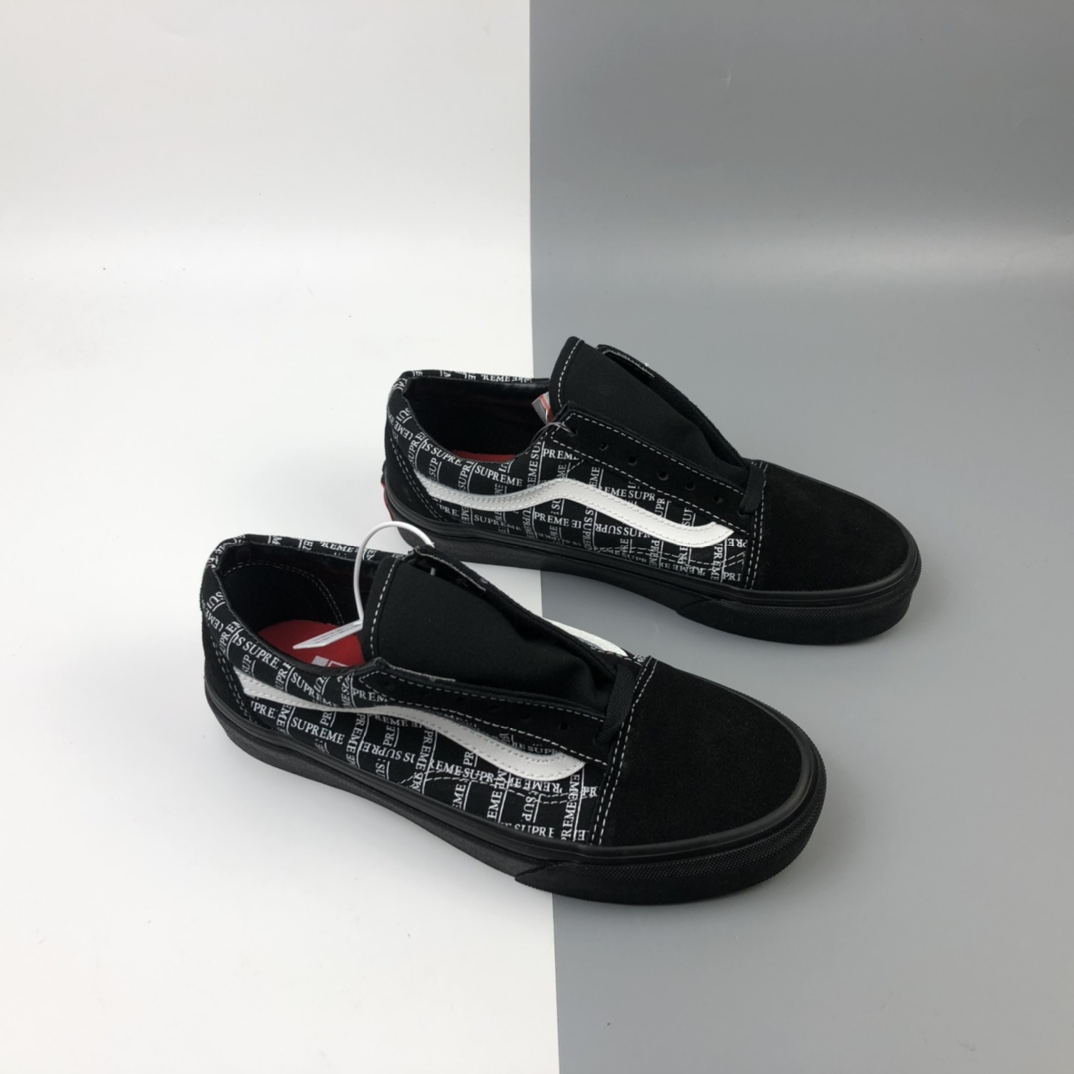 160 Supreme x Vans Old Skool Pro 联名系列2020黑白低帮休闲板鞋 VN0A45JC2YW