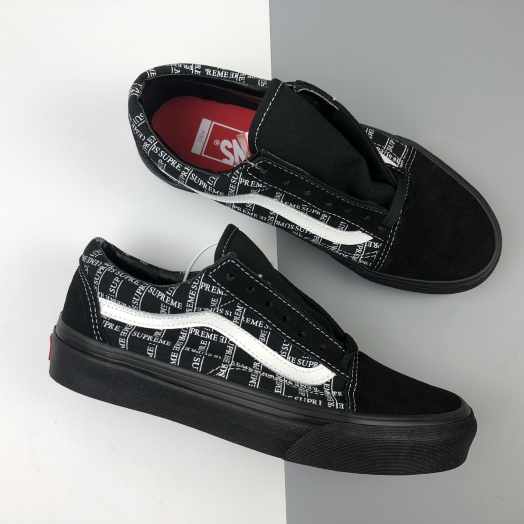 160 Supreme x Vans Old Skool Pro 联名系列2020黑白低帮休闲板鞋 VN0A45JC2YW