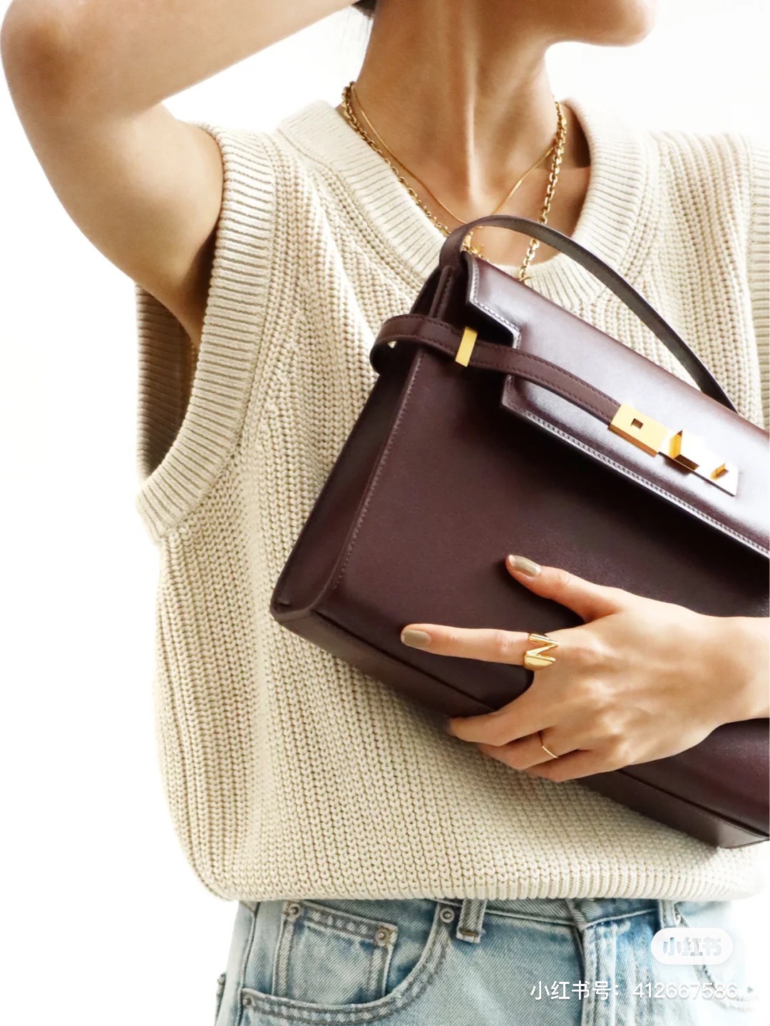 Ysl 𝑴𝒂𝒏𝒉𝒂𝒕𝒕𝒂𝒏 29CM曼哈顿法棍包 579271酒红色牙签纹金扣