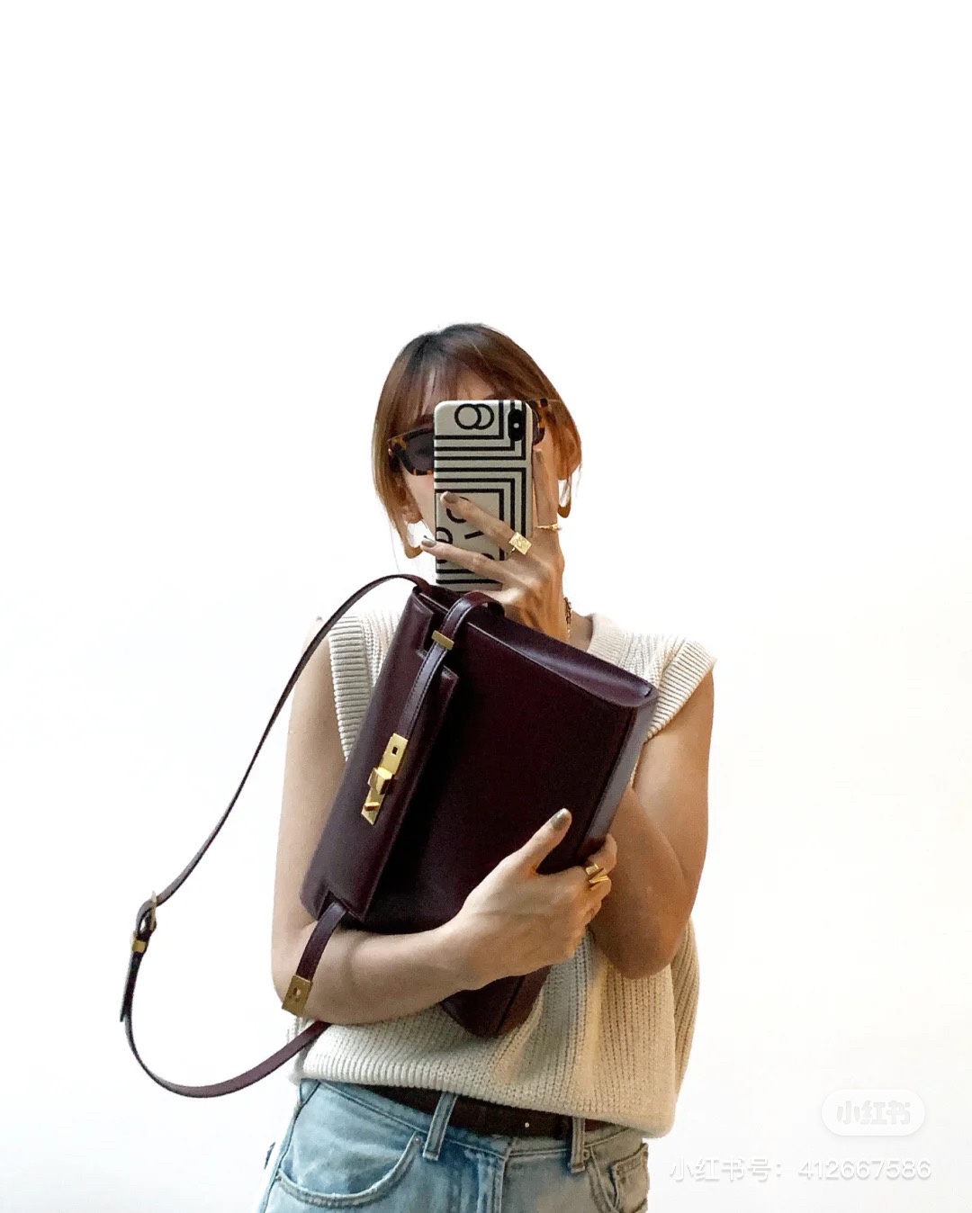 Ysl 𝑴𝒂𝒏𝒉𝒂𝒕𝒕𝒂𝒏 29CM曼哈顿法棍包 579271酒红色牙签纹金扣