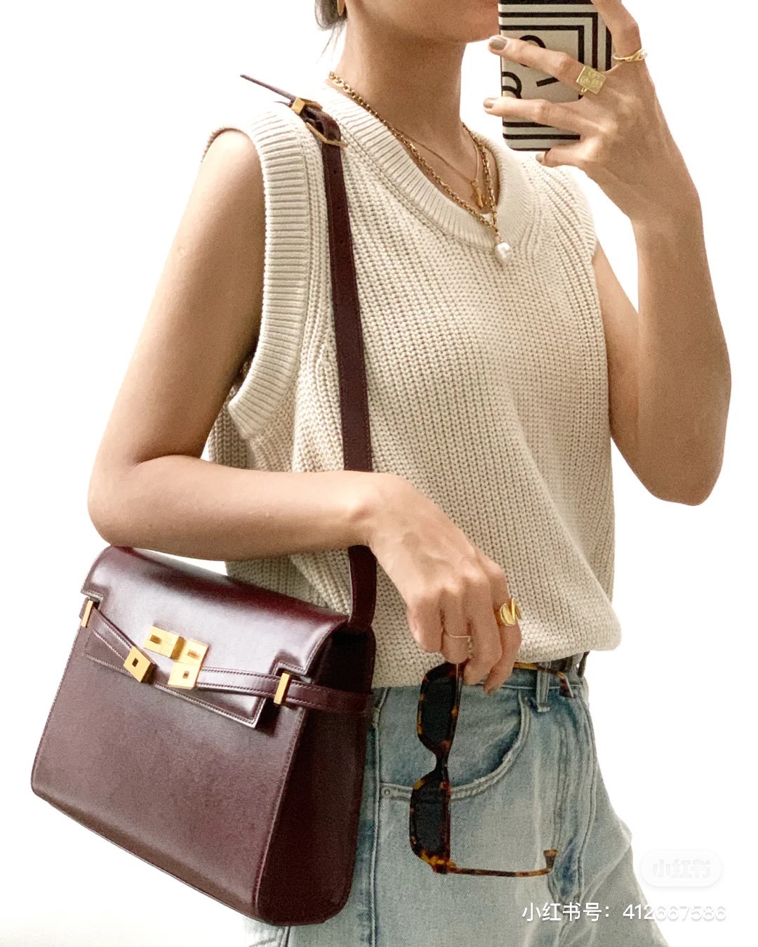 Ysl 𝑴𝒂𝒏𝒉𝒂𝒕𝒕𝒂𝒏 29CM曼哈顿法棍包 579271酒红色牙签纹金扣