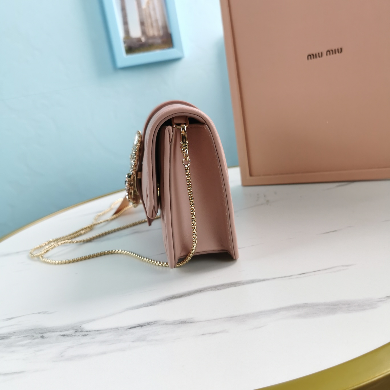 MIU MIU缪缪Matelasse顶级进口小羊皮圆环小雏菊钻扣单肩斜挎包5BH095