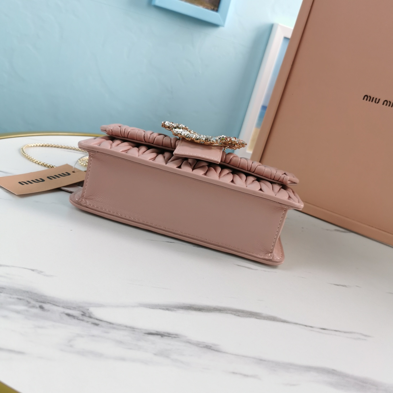 MIU MIU缪缪Matelasse顶级进口小羊皮圆环小雏菊钻扣单肩斜挎包5BH095