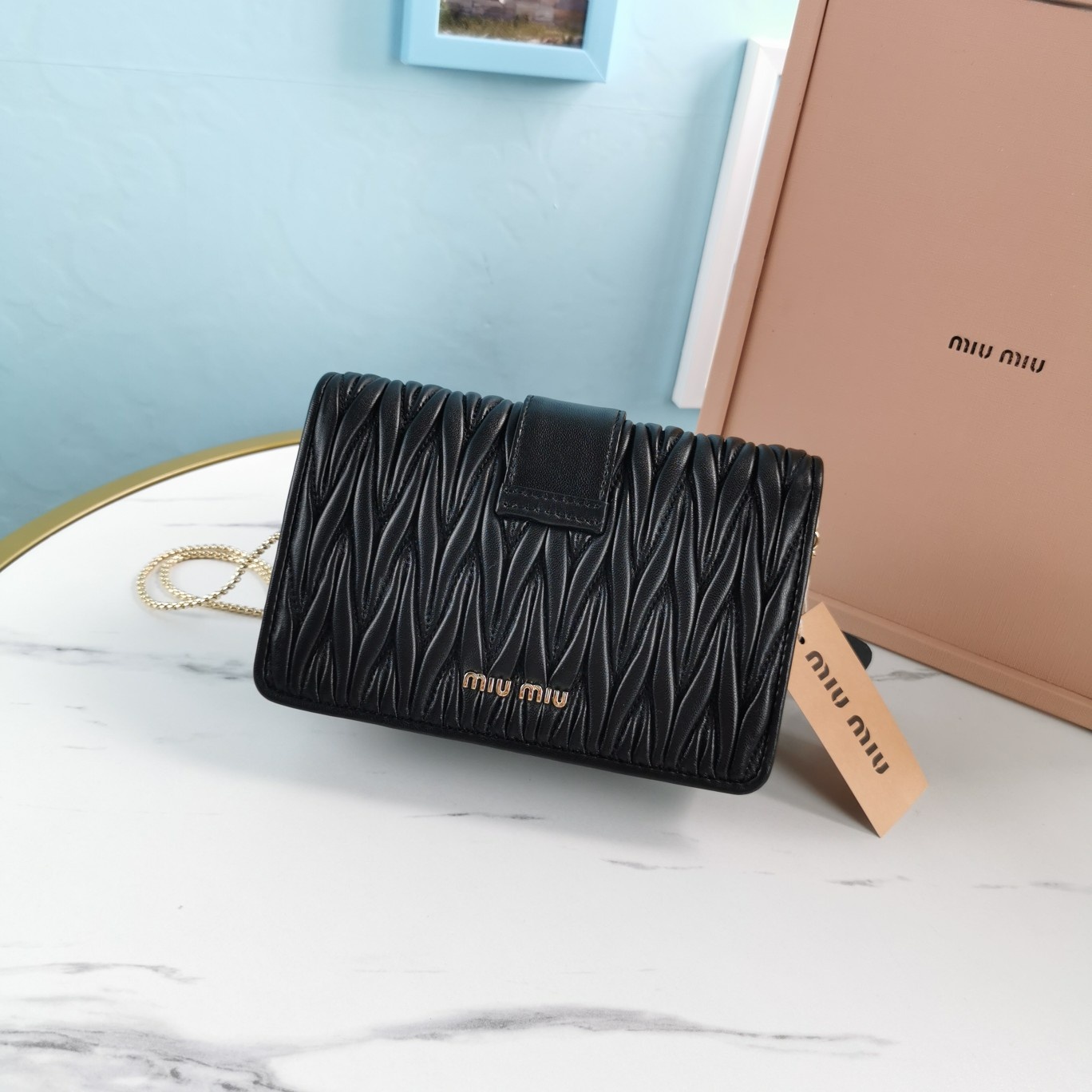 MIU MIU缪缪Matelasse顶级进口小羊皮圆环小雏菊钻扣单肩斜挎包5BH095