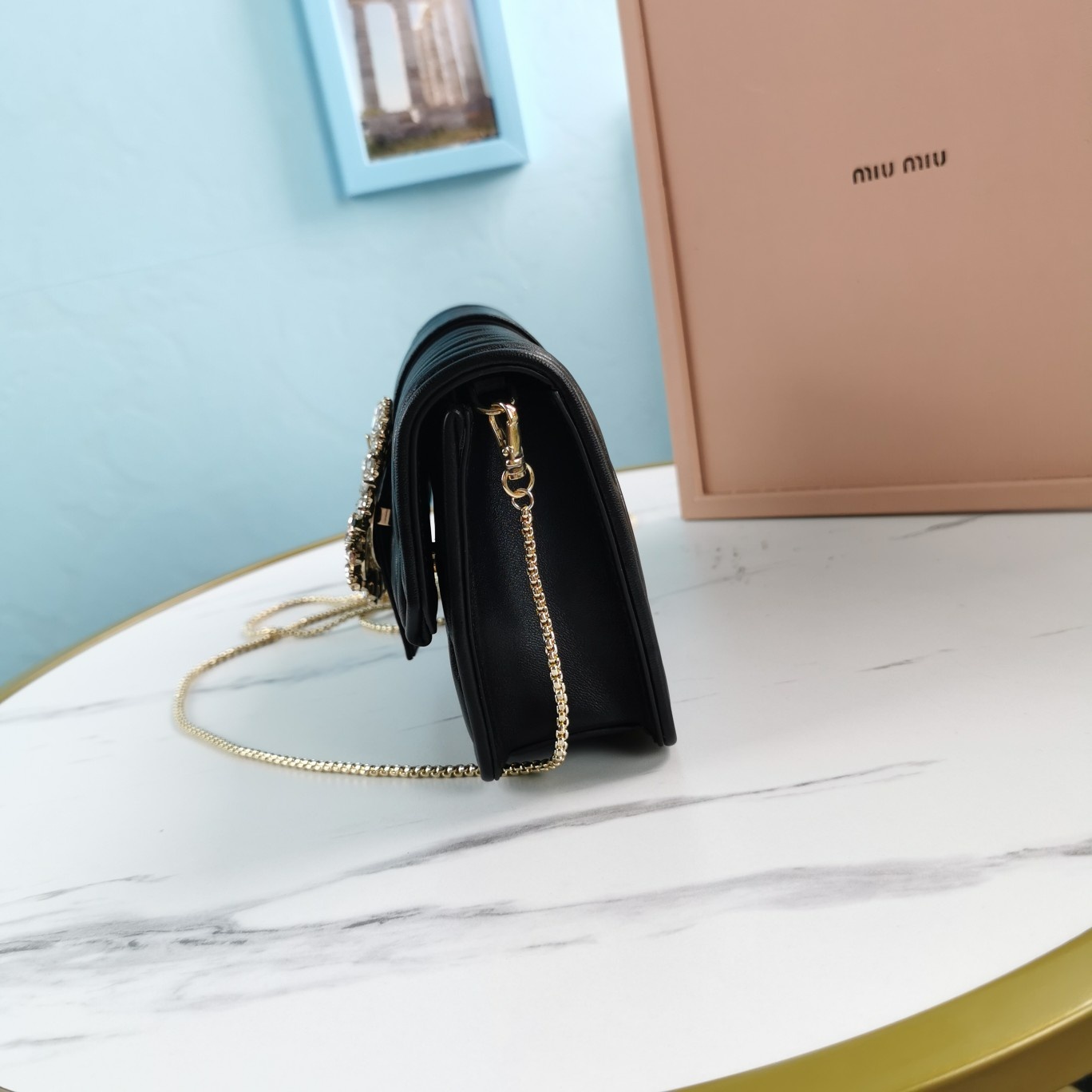 MIU MIU缪缪Matelasse顶级进口小羊皮圆环小雏菊钻扣单肩斜挎包5BH095