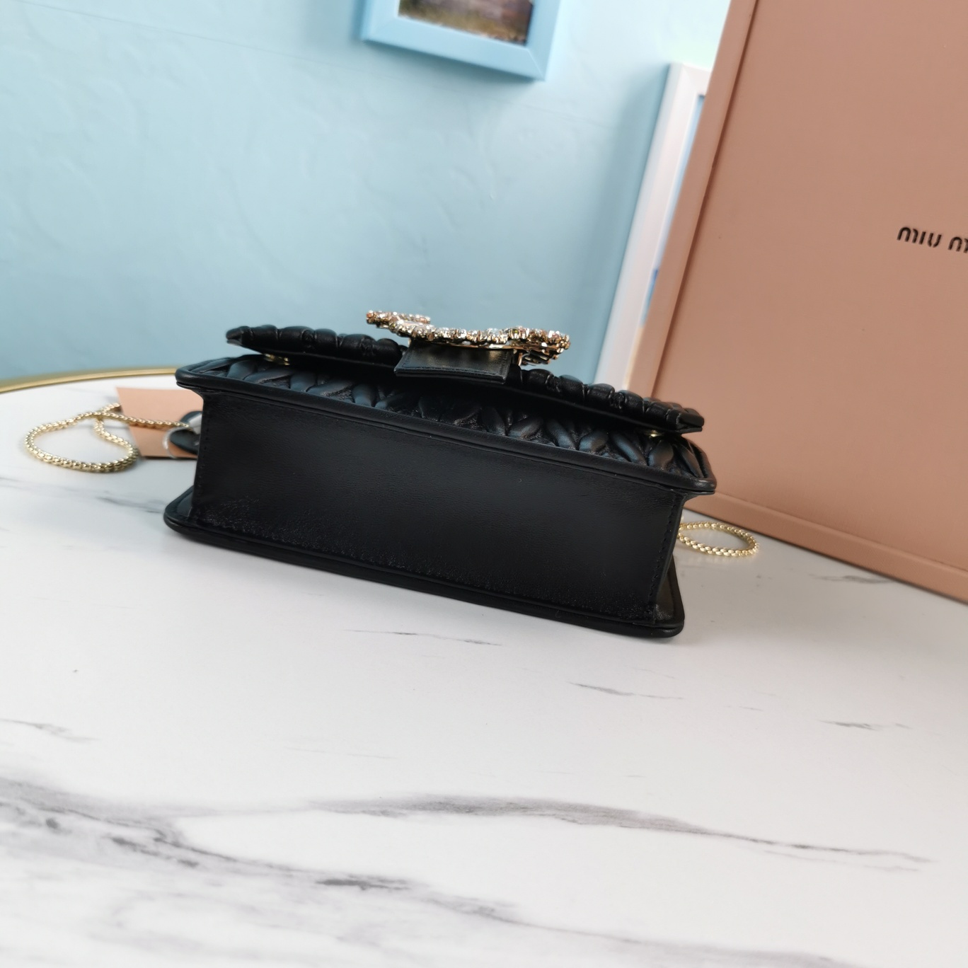 MIU MIU缪缪Matelasse顶级进口小羊皮圆环小雏菊钻扣单肩斜挎包5BH095