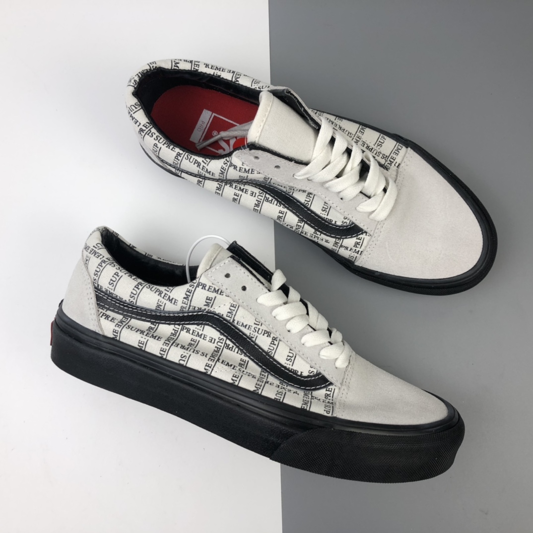 160 Supreme x Vans Old Skool Pro 联名系列2020白黑低帮休闲板鞋 VN0A45JC2YV