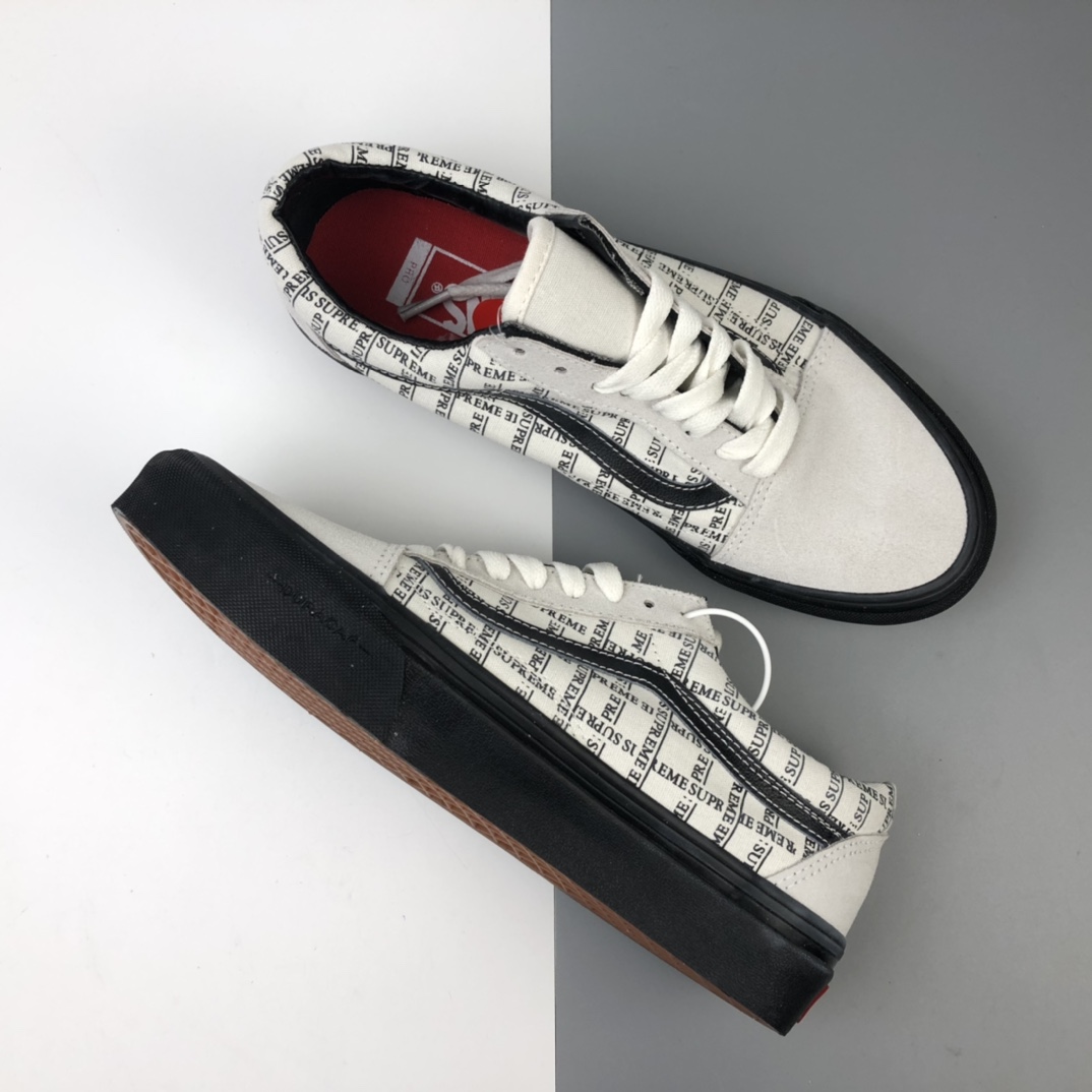 160 Supreme x Vans Old Skool Pro 联名系列2020白黑低帮休闲板鞋 VN0A45JC2YV