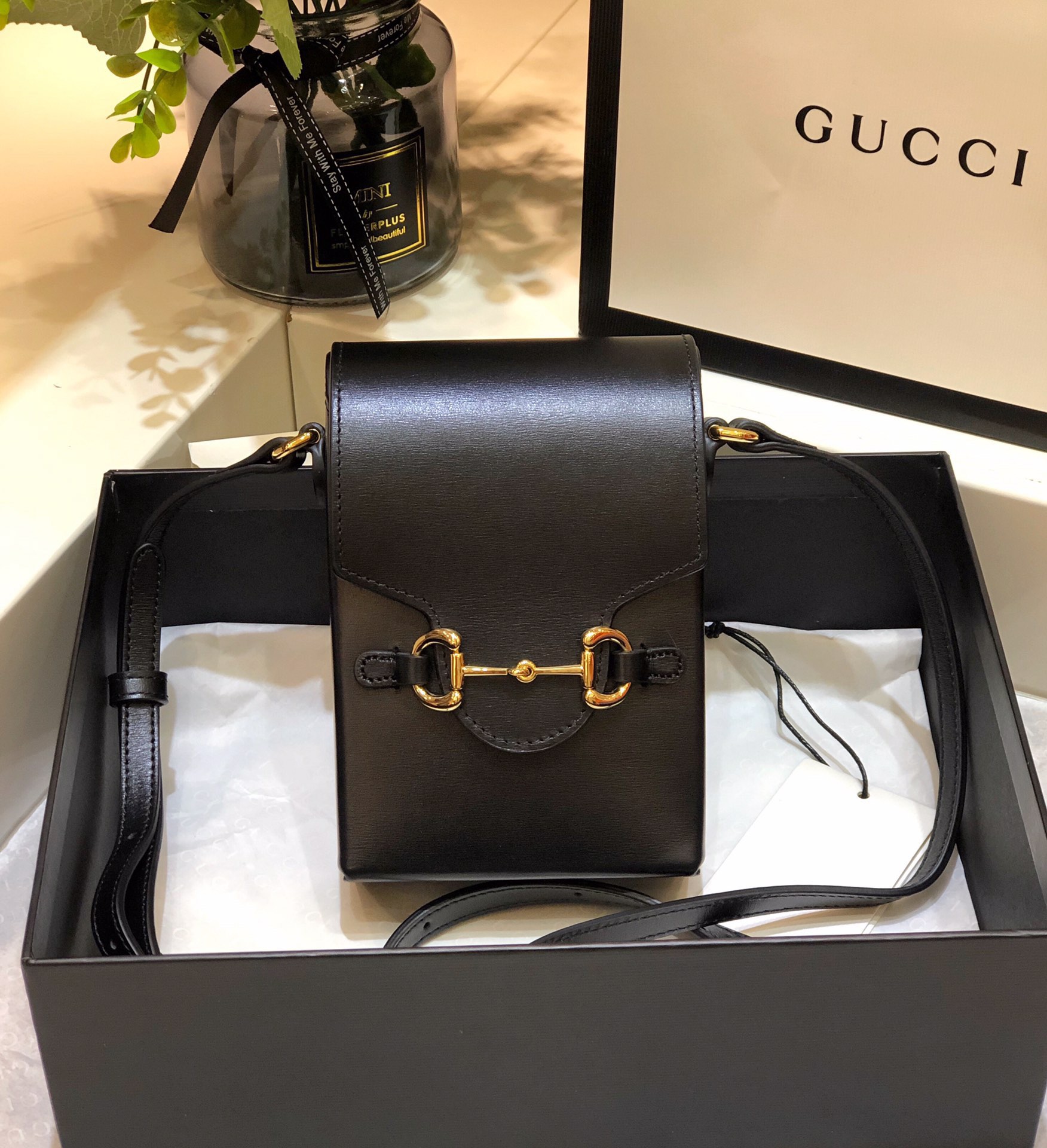 GUCCI 馬銜扣 手機包 長方形 可調節肩帶