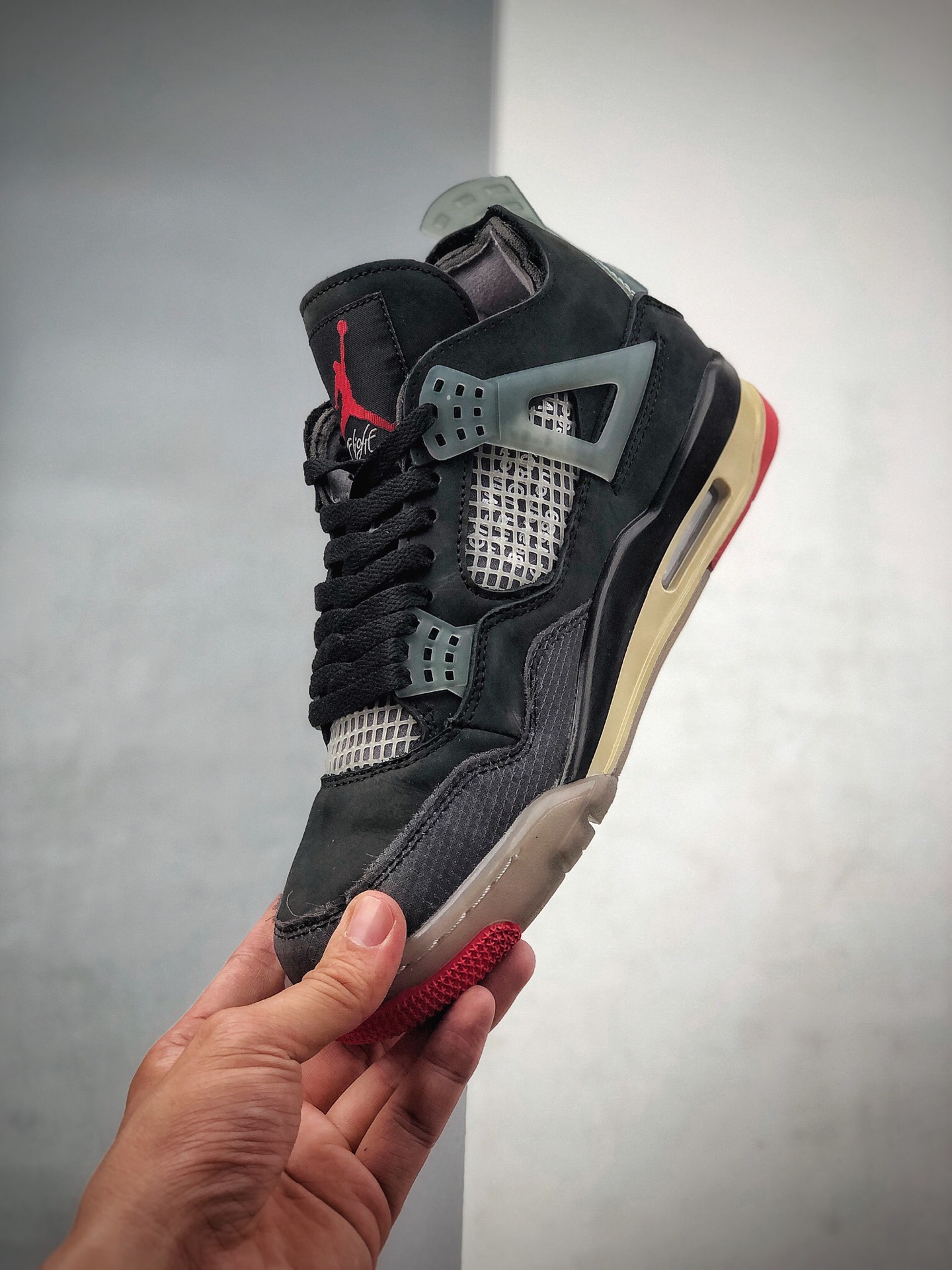 480  Off-White x Air Jordan AJ4 Retro'Cream/Sail'“OW联名蝉翼黑灰红”鞋款CV9388-001