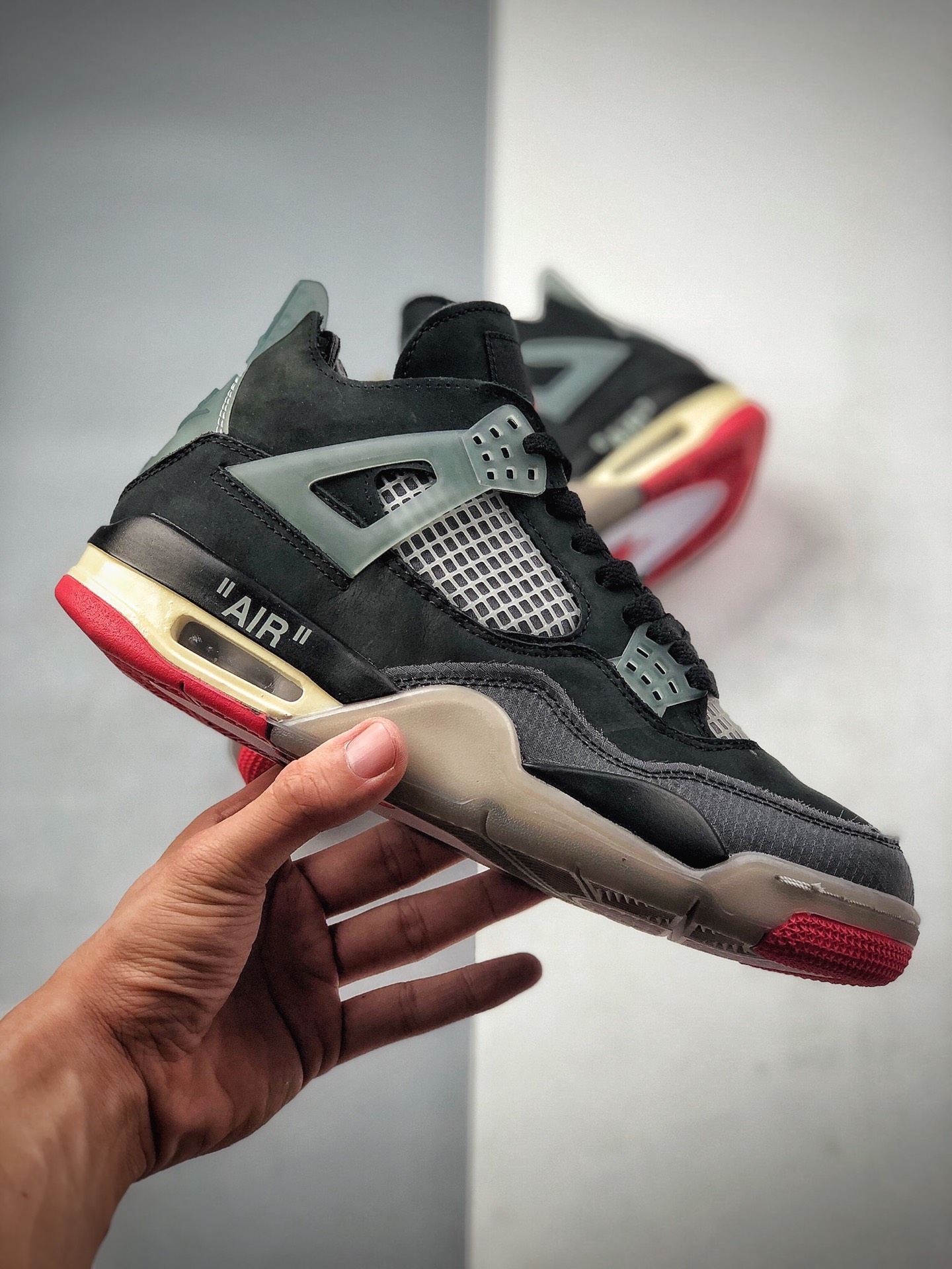 480  Off-White x Air Jordan AJ4 Retro'Cream/Sail'“OW联名蝉翼黑灰红”鞋款CV9388-001