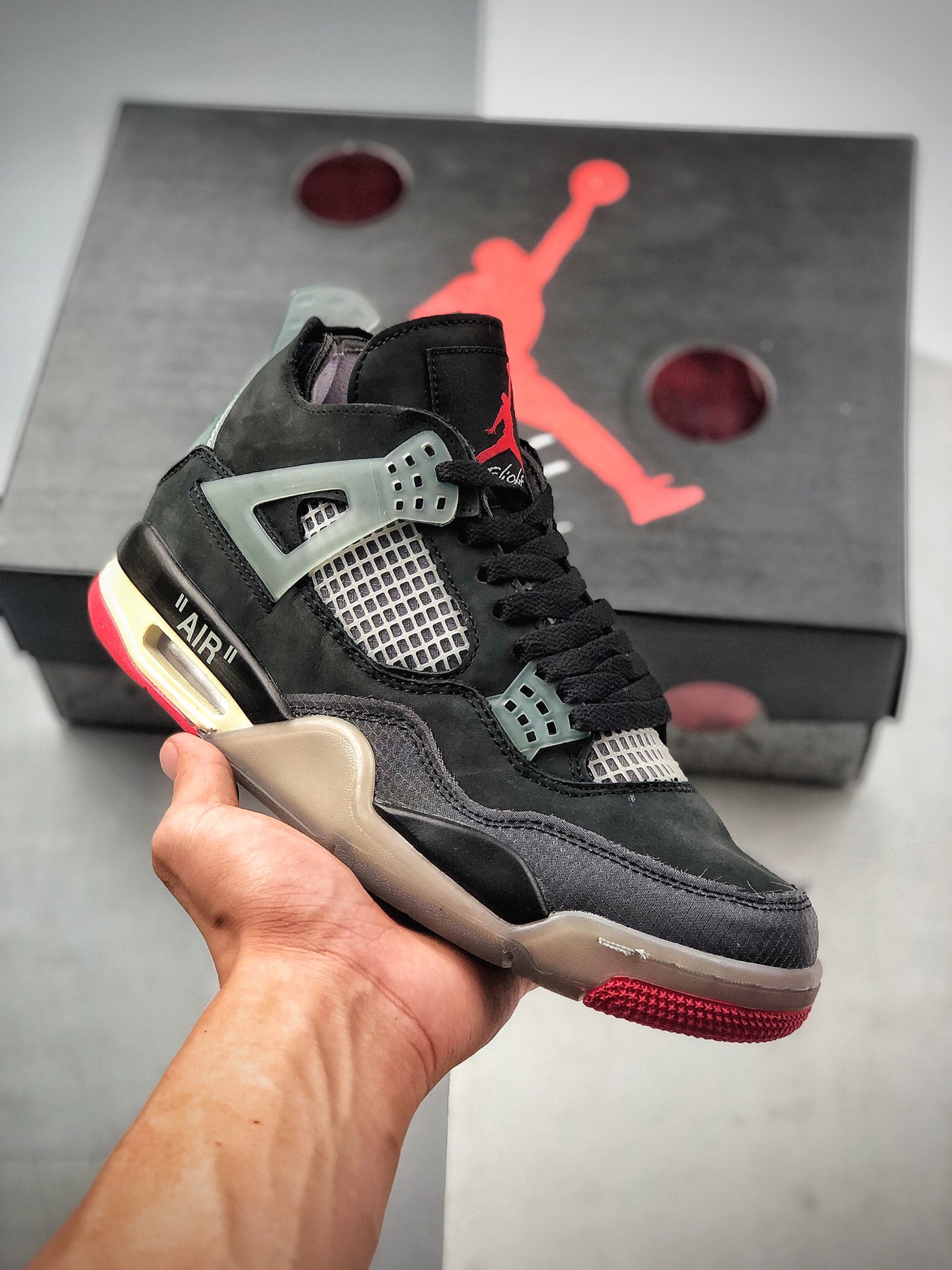 480  Off-White x Air Jordan AJ4 Retro'Cream/Sail'“OW联名蝉翼黑灰红”鞋款CV9388-001