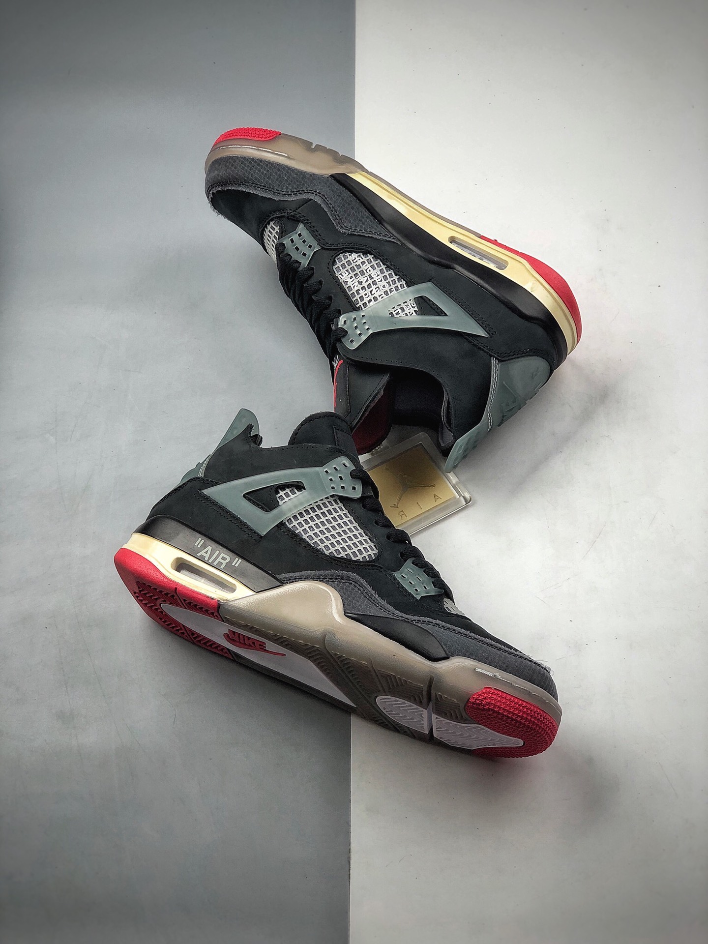 480  Off-White x Air Jordan AJ4 Retro'Cream/Sail'“OW联名蝉翼黑灰红”鞋款CV9388-001