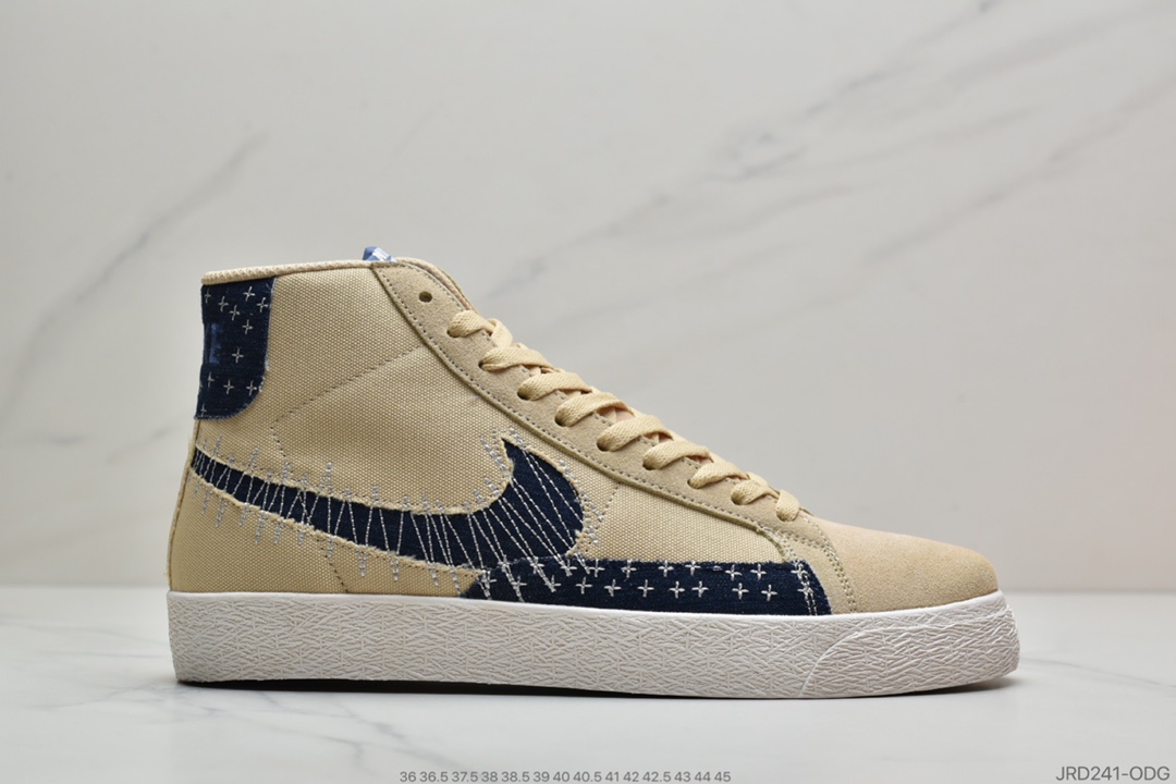 210 Nike SB Blazer Mid Premium”Sashiko Sesame”耐克 开拓者中帮休闲板鞋「卡其丹宁/深蓝白 刺子绣」货号：CT0715-400