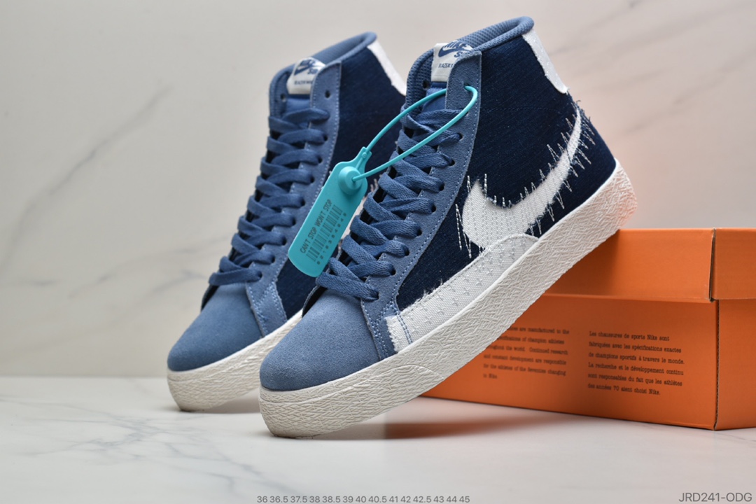 210 Nike SB Blazer Mid Premium”Sashiko Sesame”耐克 开拓者中帮休闲板鞋「卡其丹宁/深蓝白 刺子绣」货号：CT0715-400