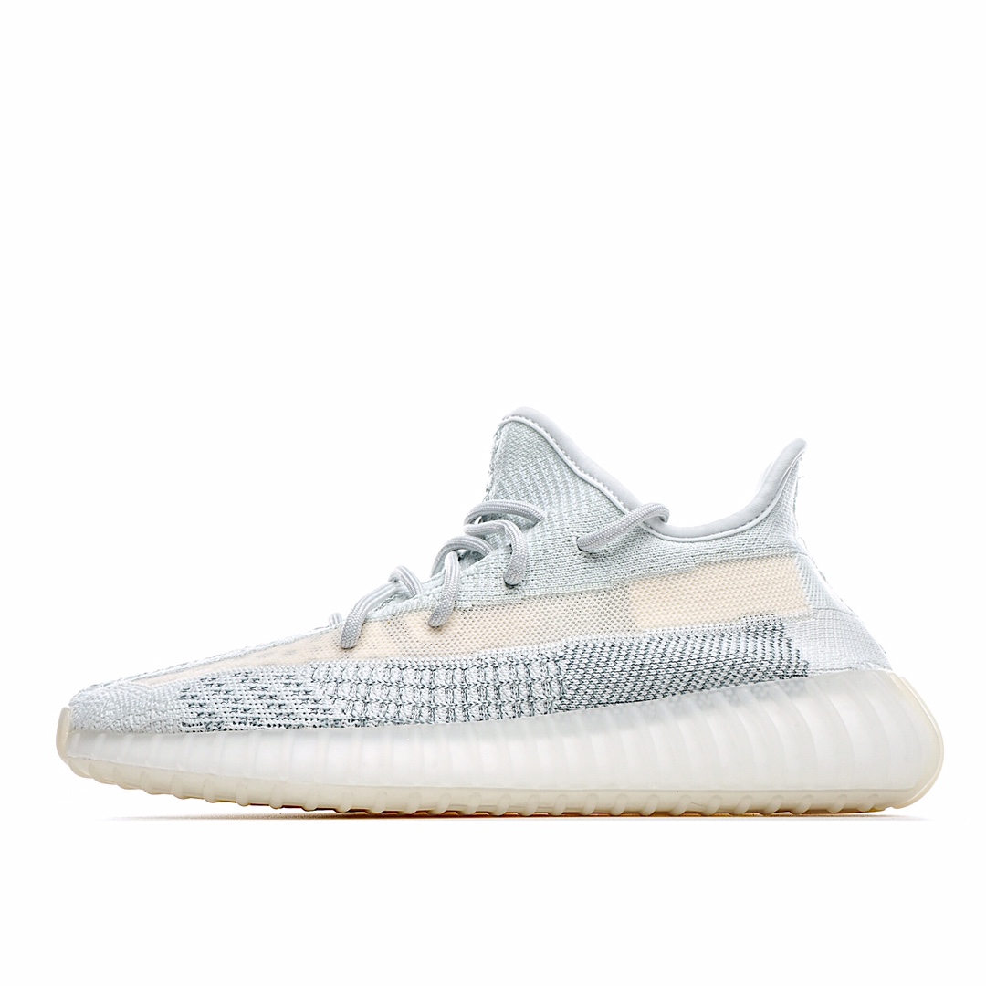H0 真爆版本Adidas 阿迪达斯 Yeezy Boost 350V2 椰子 3M反光 冰蓝拼接满天星 超弹力BOOST爆米花中底 脚感无可挑剔