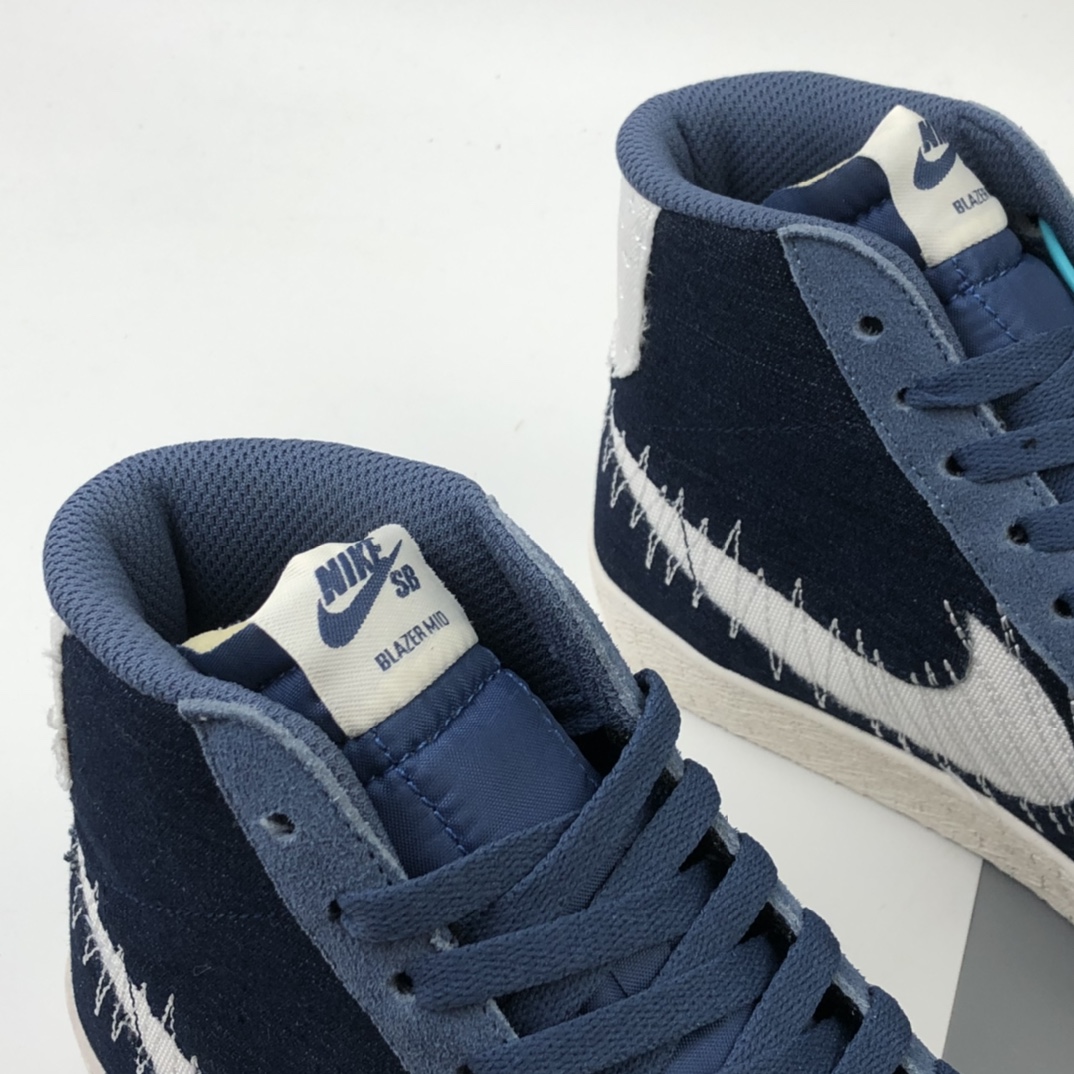 200 Nike SB Blazer Mid Premium”Sashiko Sesame”经典开拓木屑纹中帮百搭休闲运动板鞋“卡其丹宁深蓝白刺子绣” CT0715-400