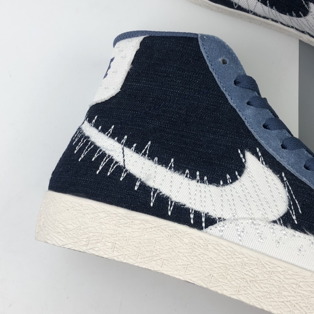 200 Nike SB Blazer Mid Premium”Sashiko Sesame”经典开拓木屑纹中帮百搭休闲运动板鞋“卡其丹宁深蓝白刺子绣” CT0715-400