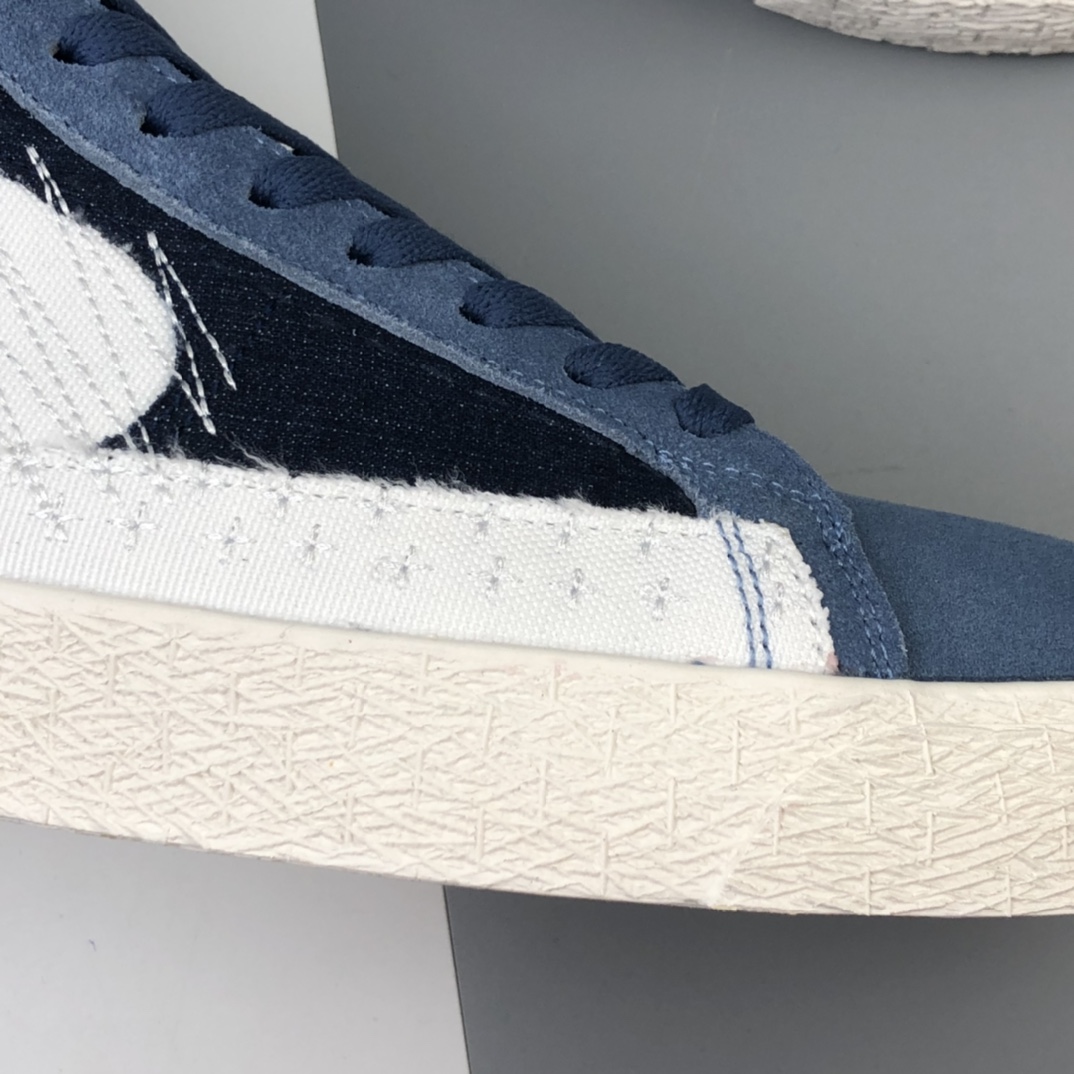 200 Nike SB Blazer Mid Premium”Sashiko Sesame”经典开拓木屑纹中帮百搭休闲运动板鞋“卡其丹宁深蓝白刺子绣” CT0715-400