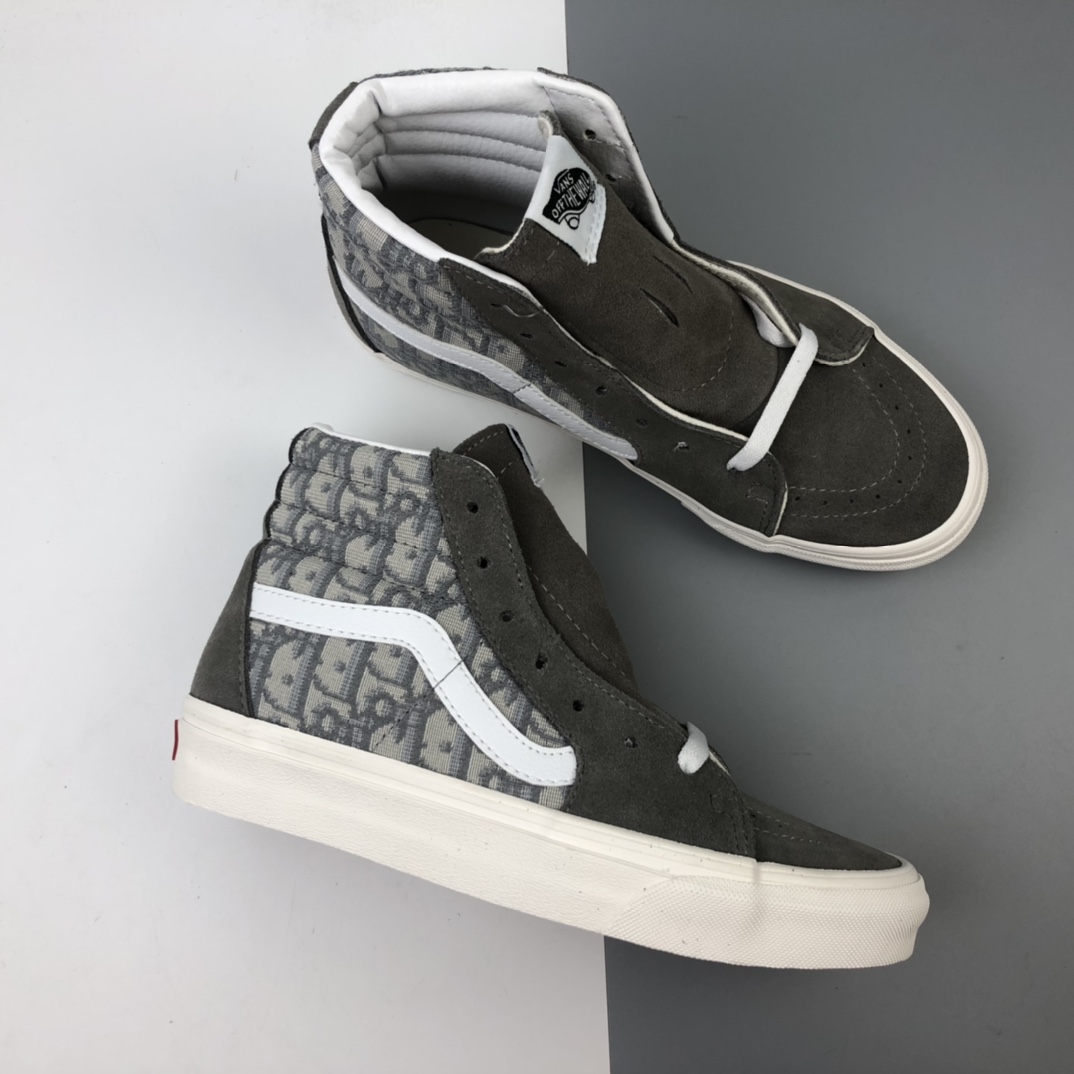 170 Dior x Vans Sk8-Hi 万斯高帮迪奥联名“岩石灰刺绣CD重影”鲜美系列帆布硫化板鞋 VN0A3WSDRH25