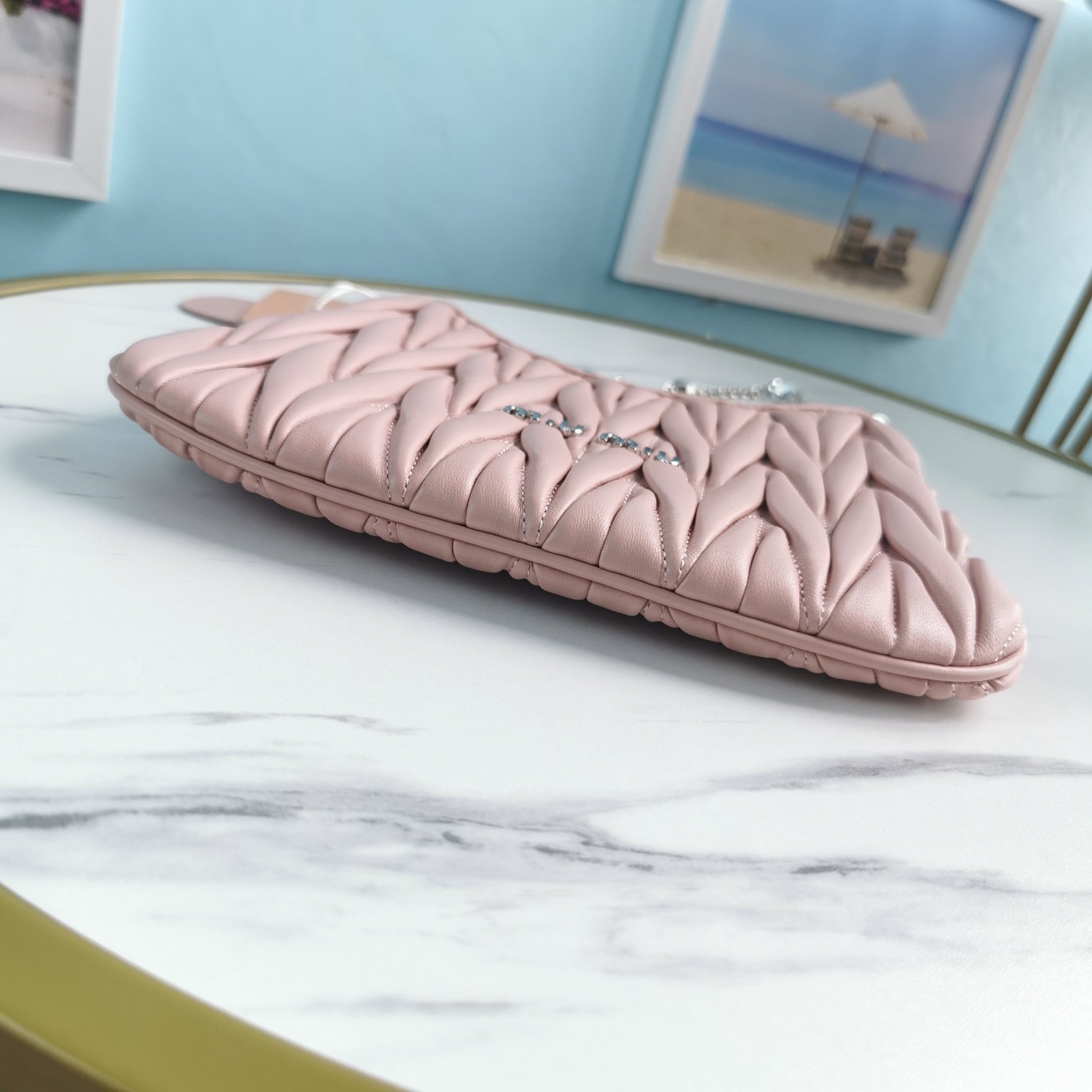 MIUMIU缪缪Cloquet进口小羊皮半圆腋下钻石链条包5BH189