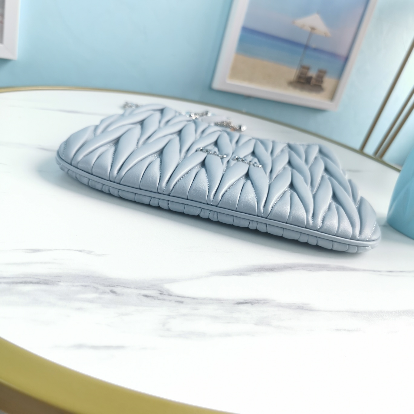 MIUMIU缪缪Cloquet进口小羊皮半圆腋下钻石链条包5BH189